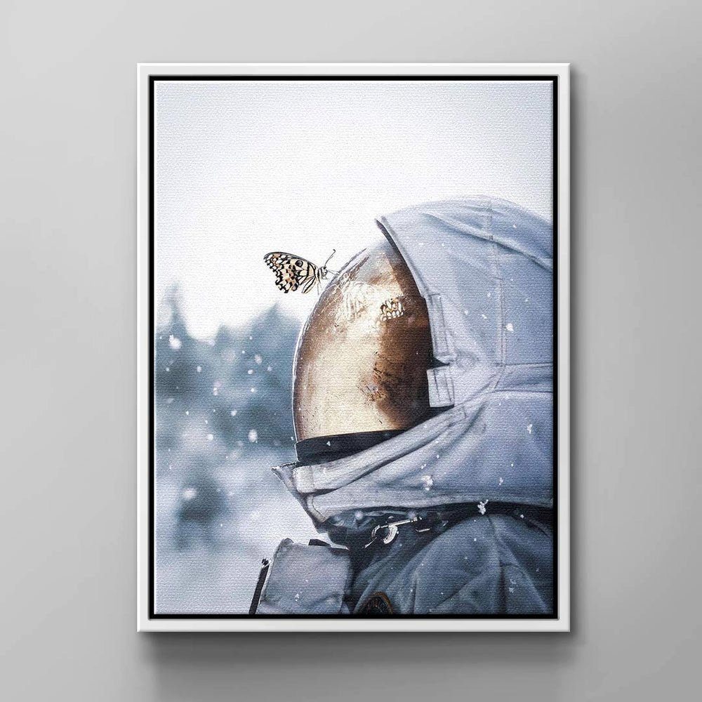 weißer blau Leinwandbild Wandbild Butterfly, Rahmen Suite Astronaut Astrona Butterfly Helm Leinwand DOTCOMCANVAS® Space Brown weiß