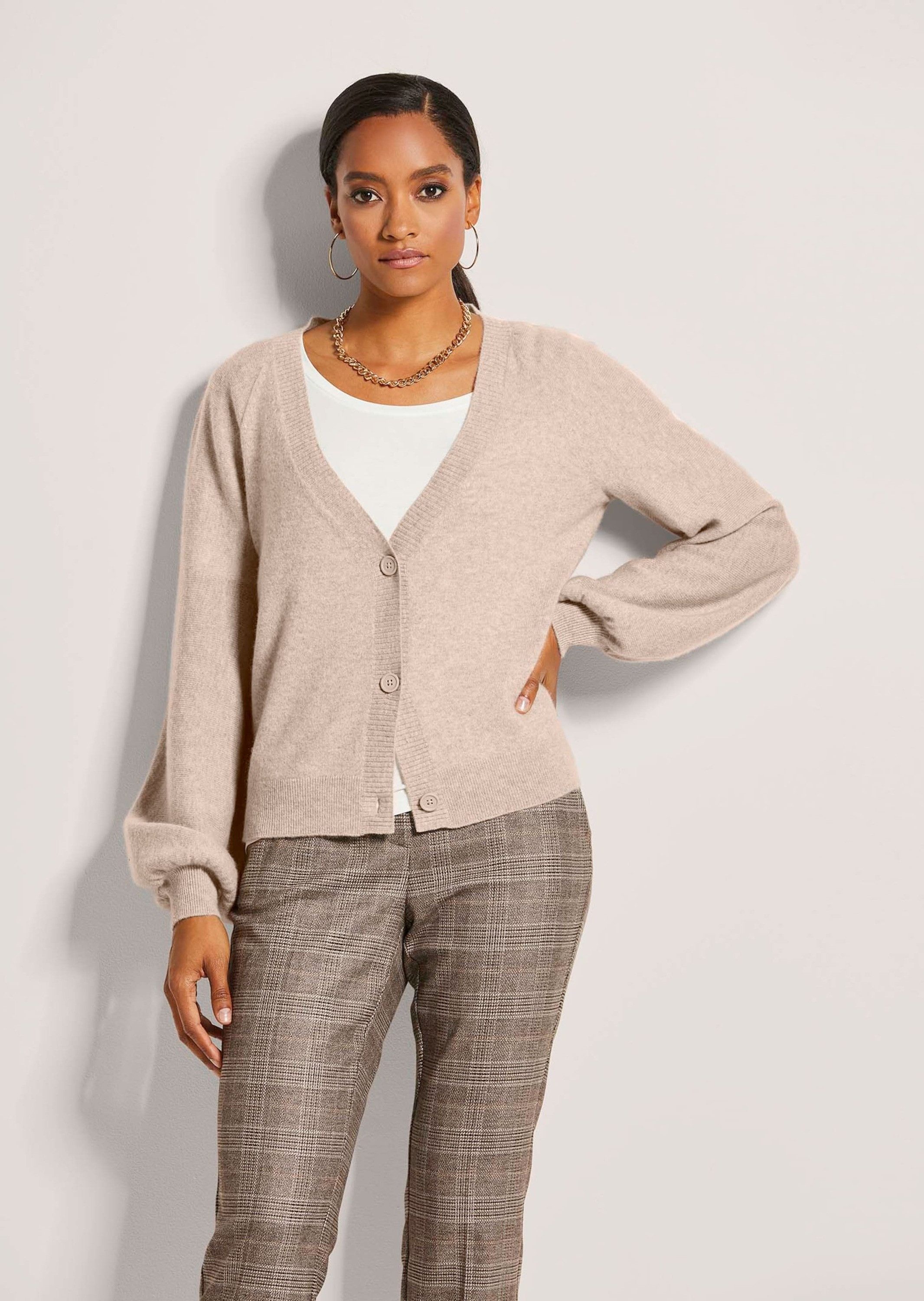 Strickjacke Kaschmir-Cardigan mit Ballonärmeln