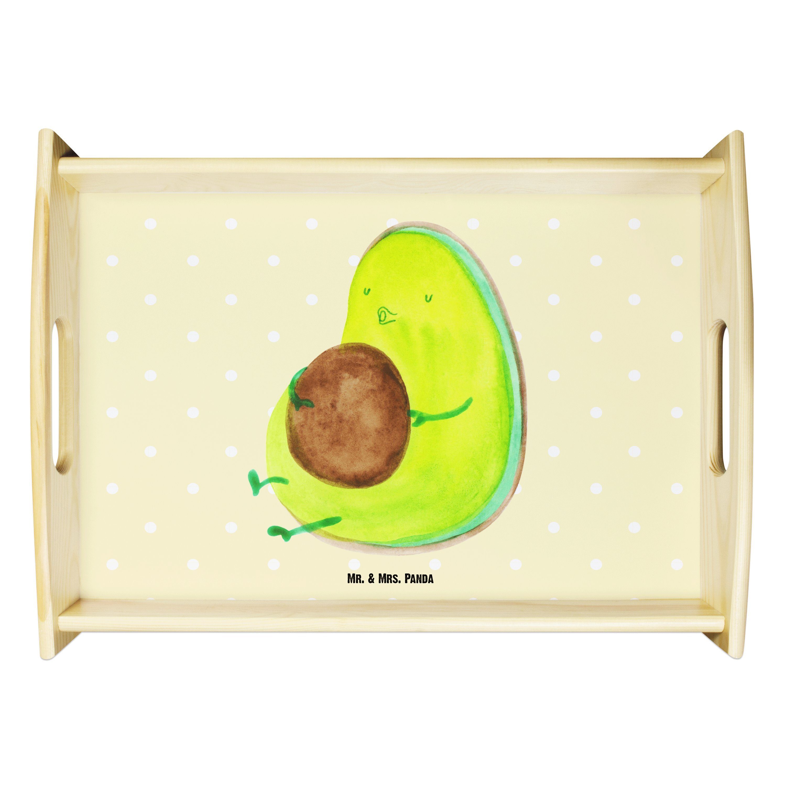 Mr. & Mrs. Panda Tablett Avocado pfeift - Gelb Pastell - Geschenk, schwanger, Veggie, Dekotabl, Echtholz lasiert, (1-tlg)