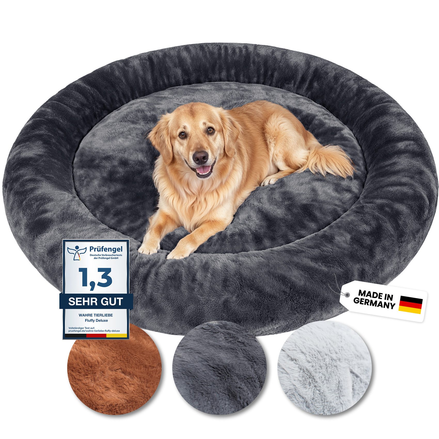 Wahre Tierliebe Tierbett - Orthopädisches Hundebett Deluxe, Deutschlands Original, waschbar, Verschiedene Größen und Farben, extra flauschig
