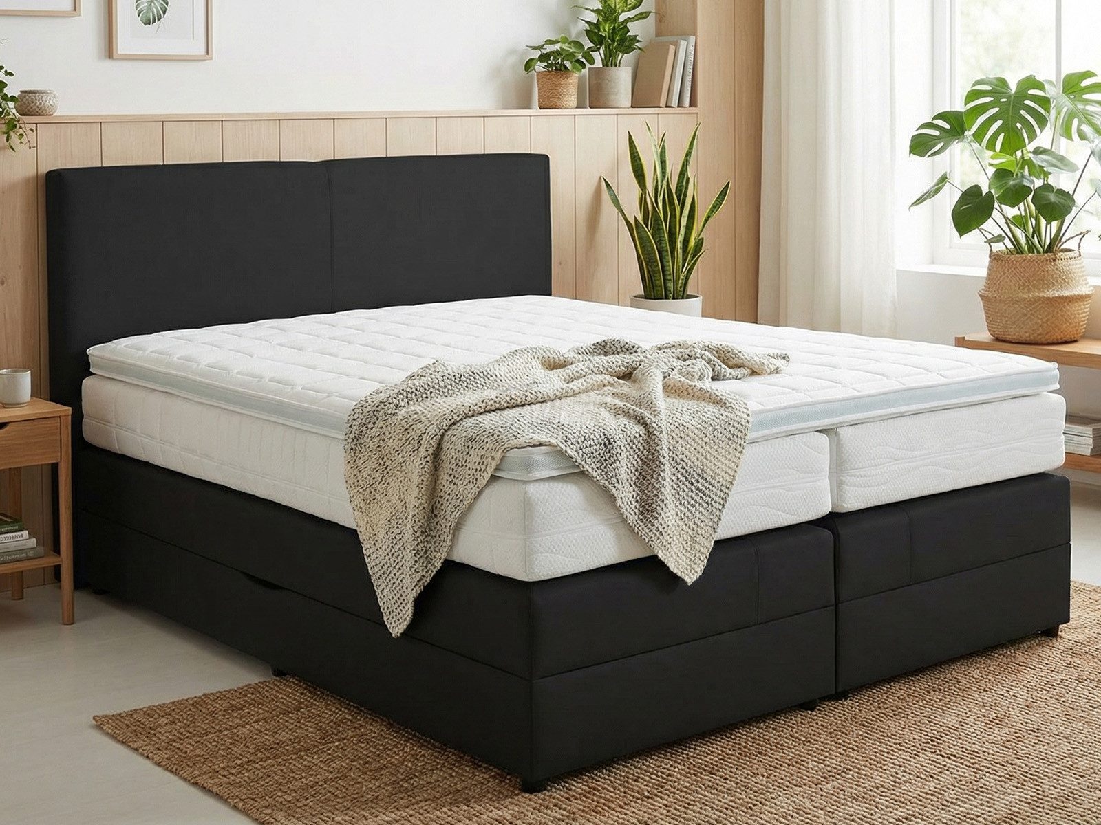 PAARA Boxspringbett Montana mit Bettkasten Kopfteil Stauraum H2 H3, inkl. Matratze und Topper, mit einzigartigem Belüftungssystem