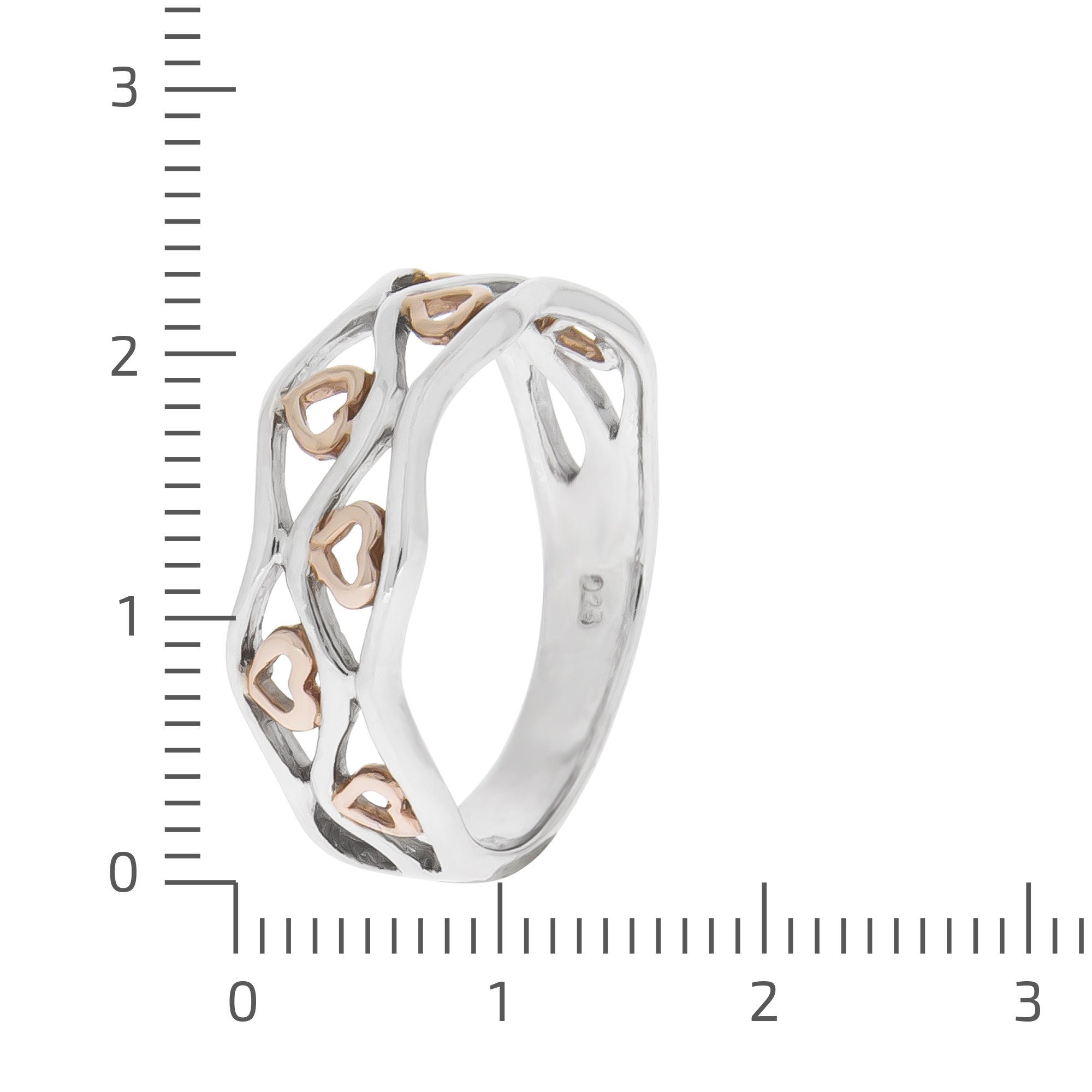 Zeeme Fingerring Silber 925 zweifarbig mit Herz-Motiven günstig online kaufen