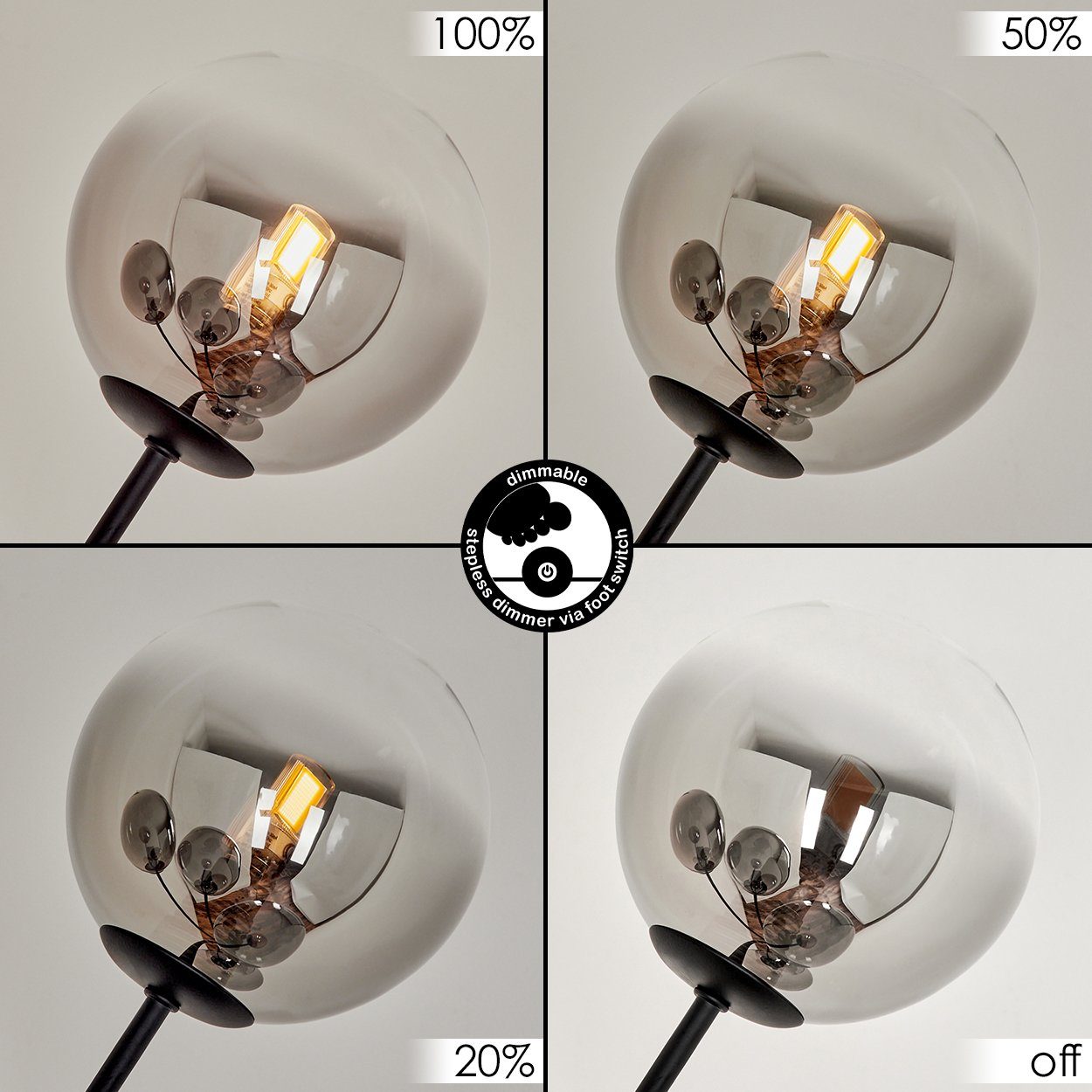 hofstein Stehlampe dimmbare Stehlampe aus Metall/Glas in Schwarz/Rauchfarben/Klar, ohne Leuchtmittel, Standleuchte Glaskugeln Ø12cm, dimmbar, 5xG9, ohne Leuchtmittel