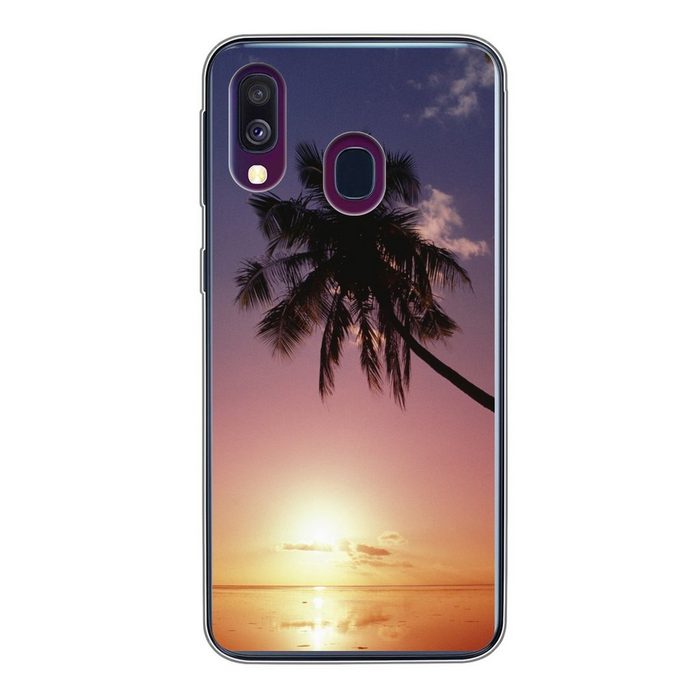 MuchoWow Handyhülle Silhouette von Palmen bei Sonnenuntergang Handyhülle Samsung Galaxy A40 Smartphone-Bumper Print Handy