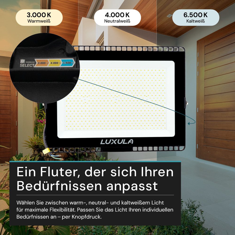LUXULA LED Flutlichtstrahler LUXULA LED Fluter 300 W CCT einstellbar Schwarz, LED fest integriert, Farbwechsler