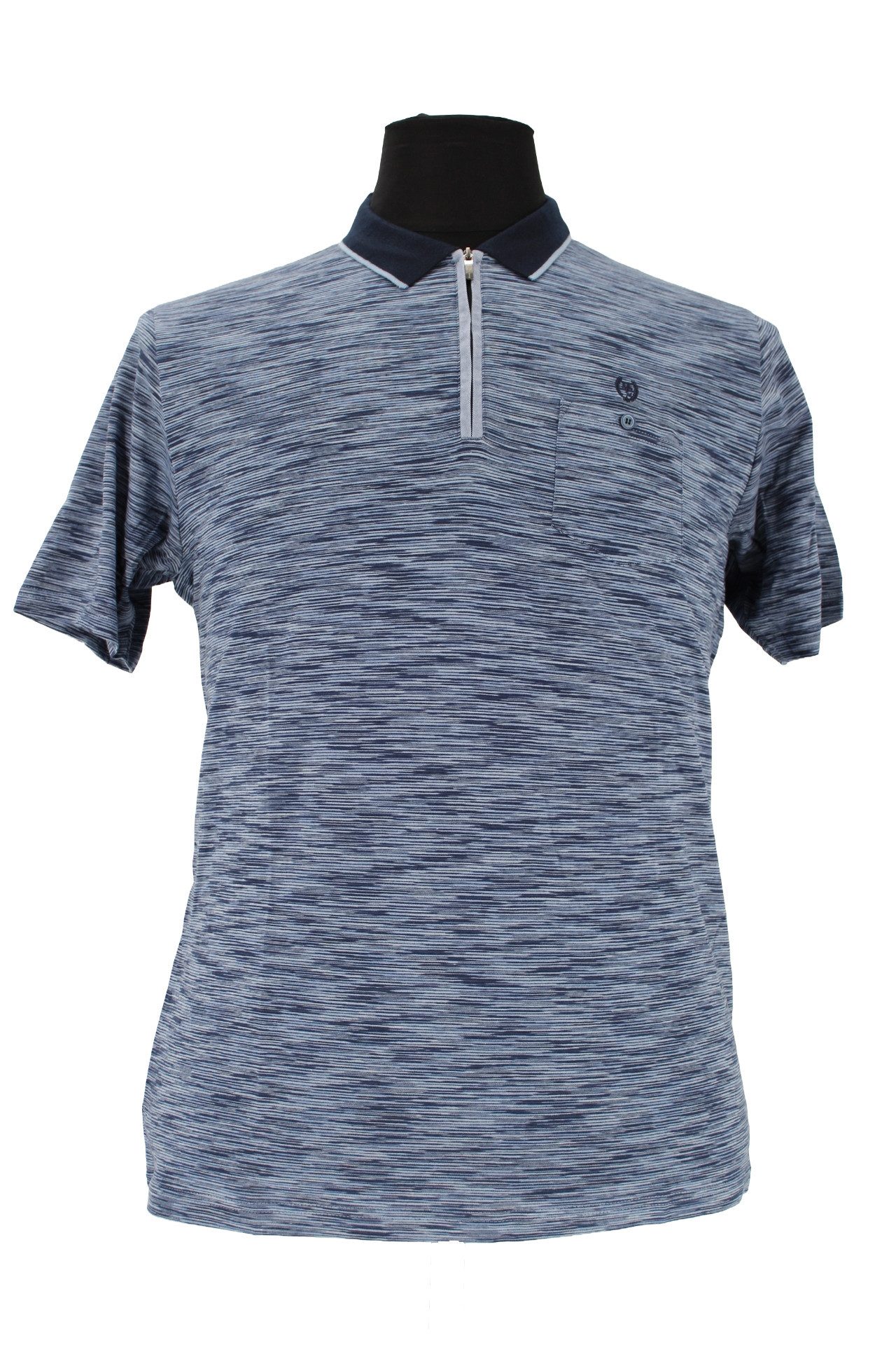 Mode Monte Carlo Poloshirt Monte Carlo Herren Polo-Shirt Blau Meliert ? Kurzarm Poloshirt mit Rei