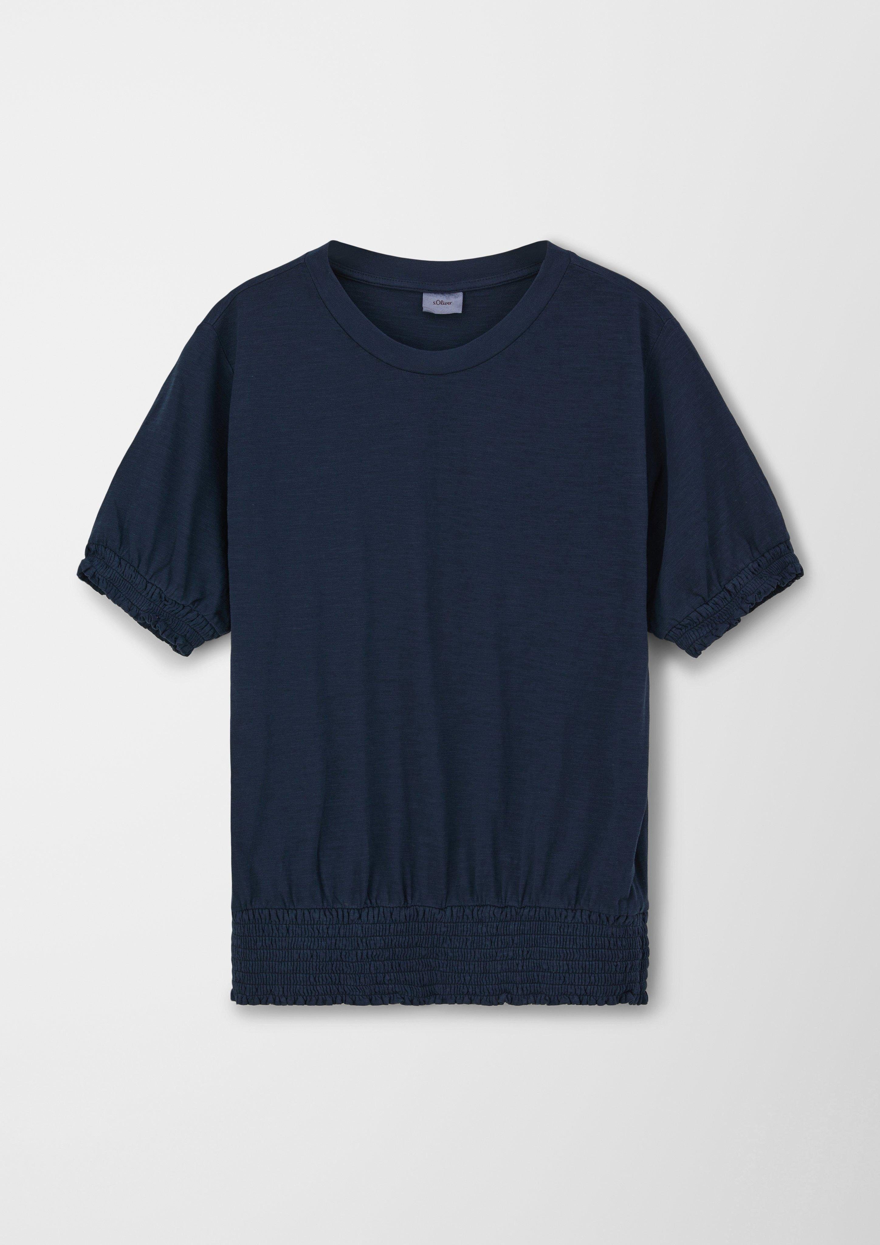 s.Oliver Kurzarmshirt T-Shirt mit Smok-Partien Garment Dye, Smok-Detail navy