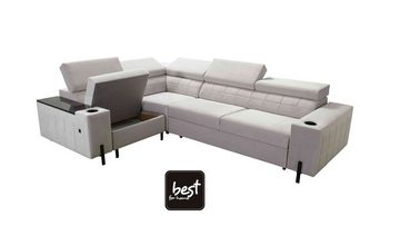 Best for Home Ecksofa GRACE II mit Schlaffunktion und Bettzeugbehältern, hat einen beweglichen Einsatz und einen USB-Anschluss