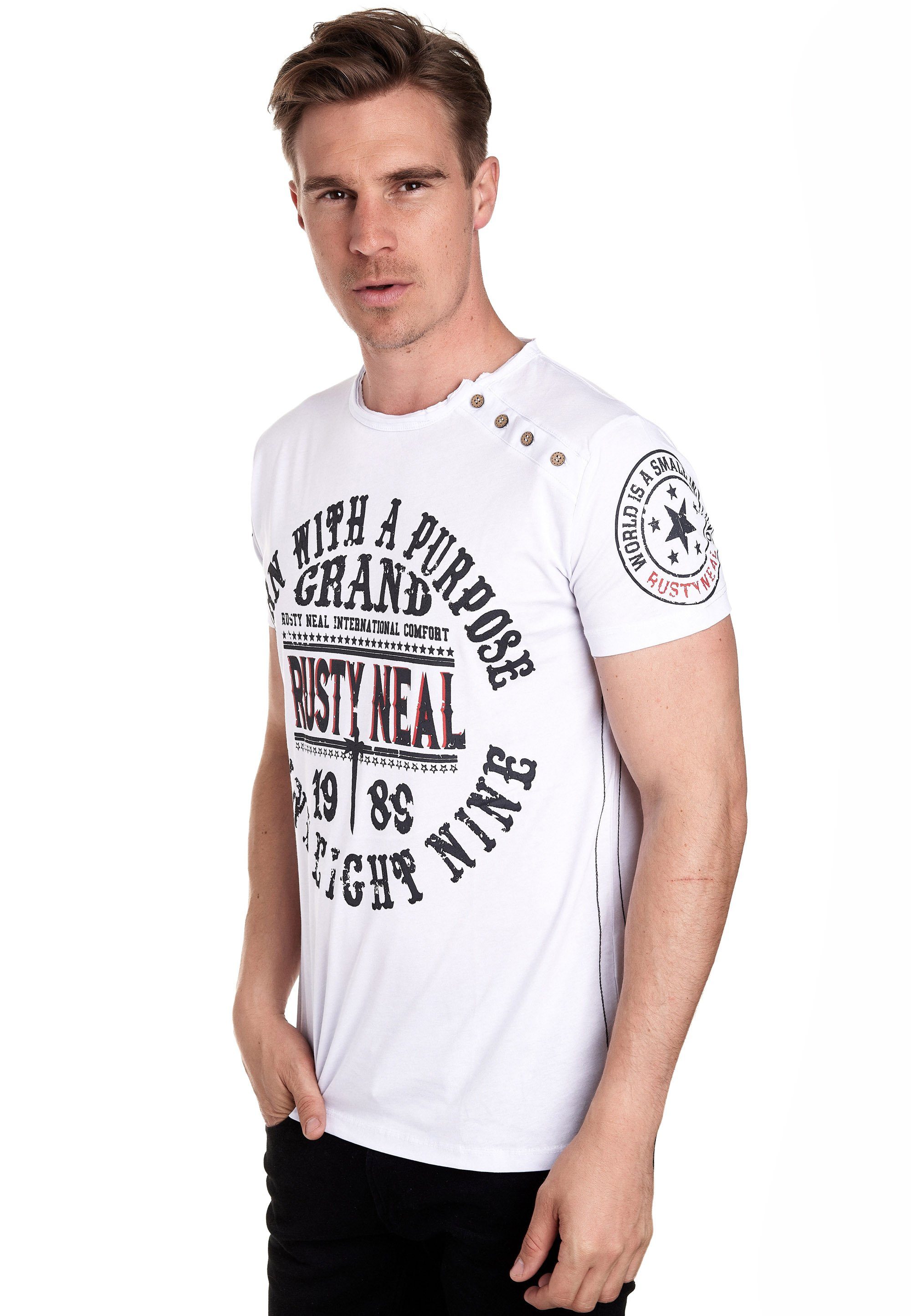 Herren Shirts Rusty Neal T-Shirt mit seitlicher Knopfleiste