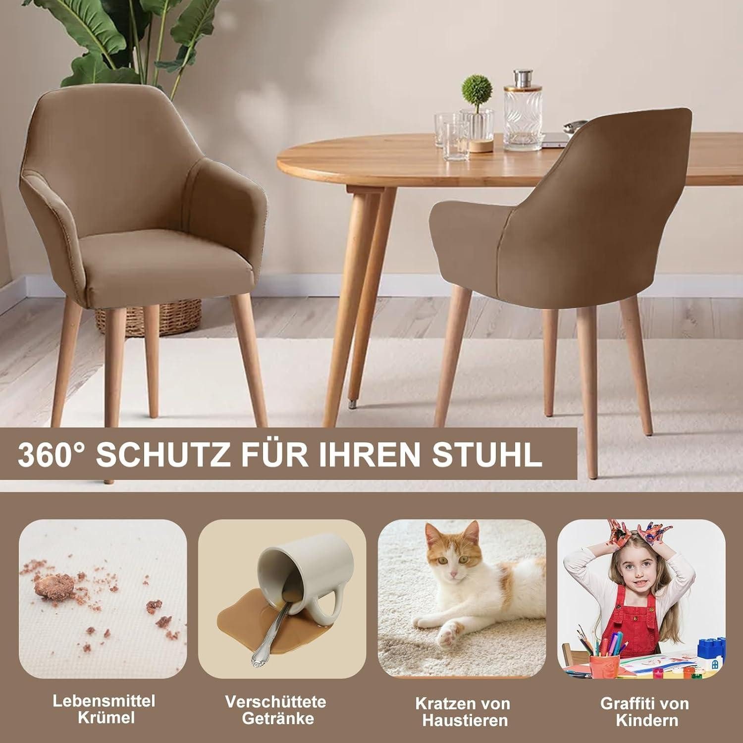 LuxusKollektion Stuhlhusse Stuhlhussen Stretch Waschbar 4er Set Stuhlbezug Kamel 4er Set – Bild 4 von 5