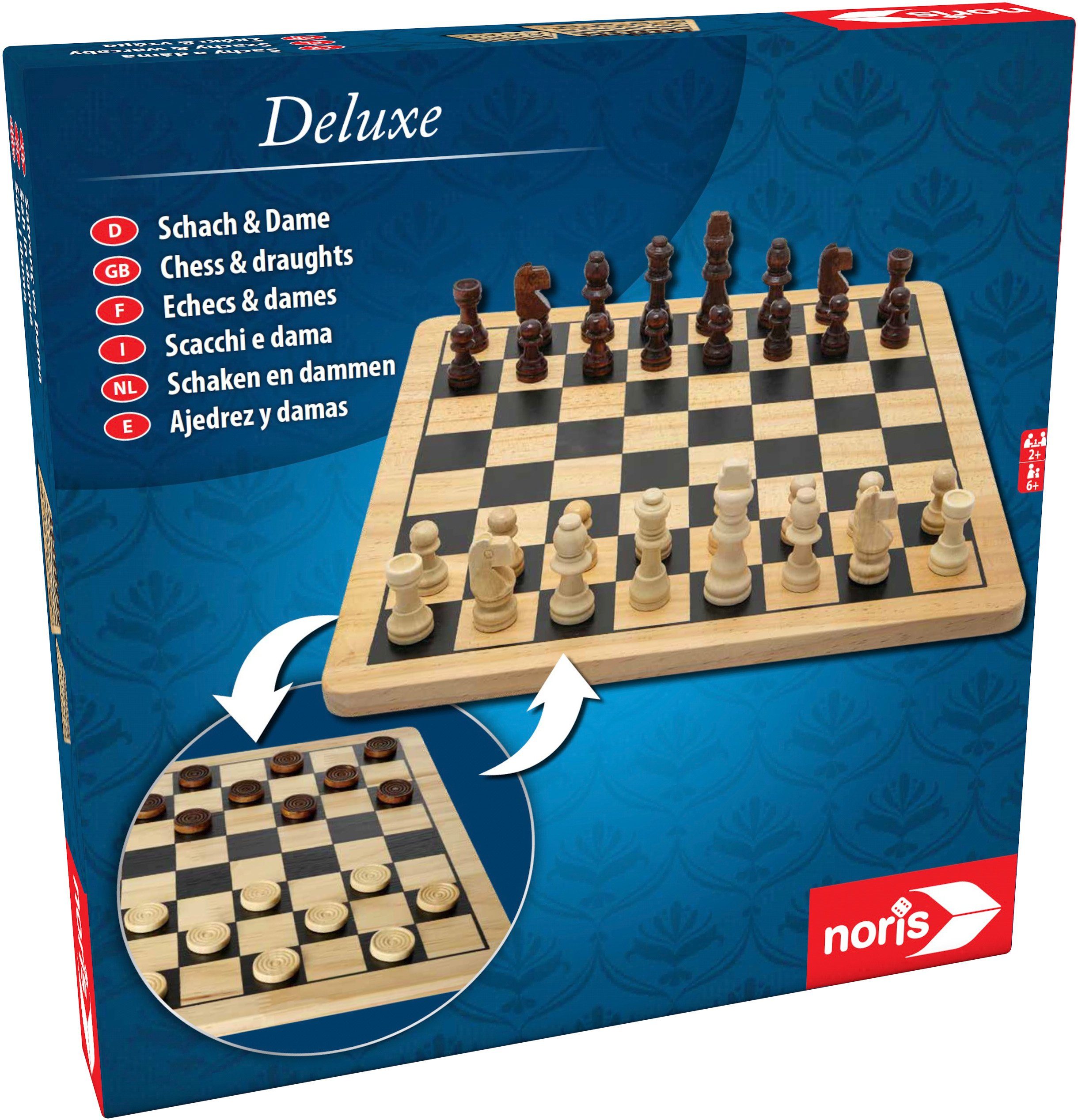 Noris Spiel Deluxe Holz - Schach & Dame, Brettspiel
