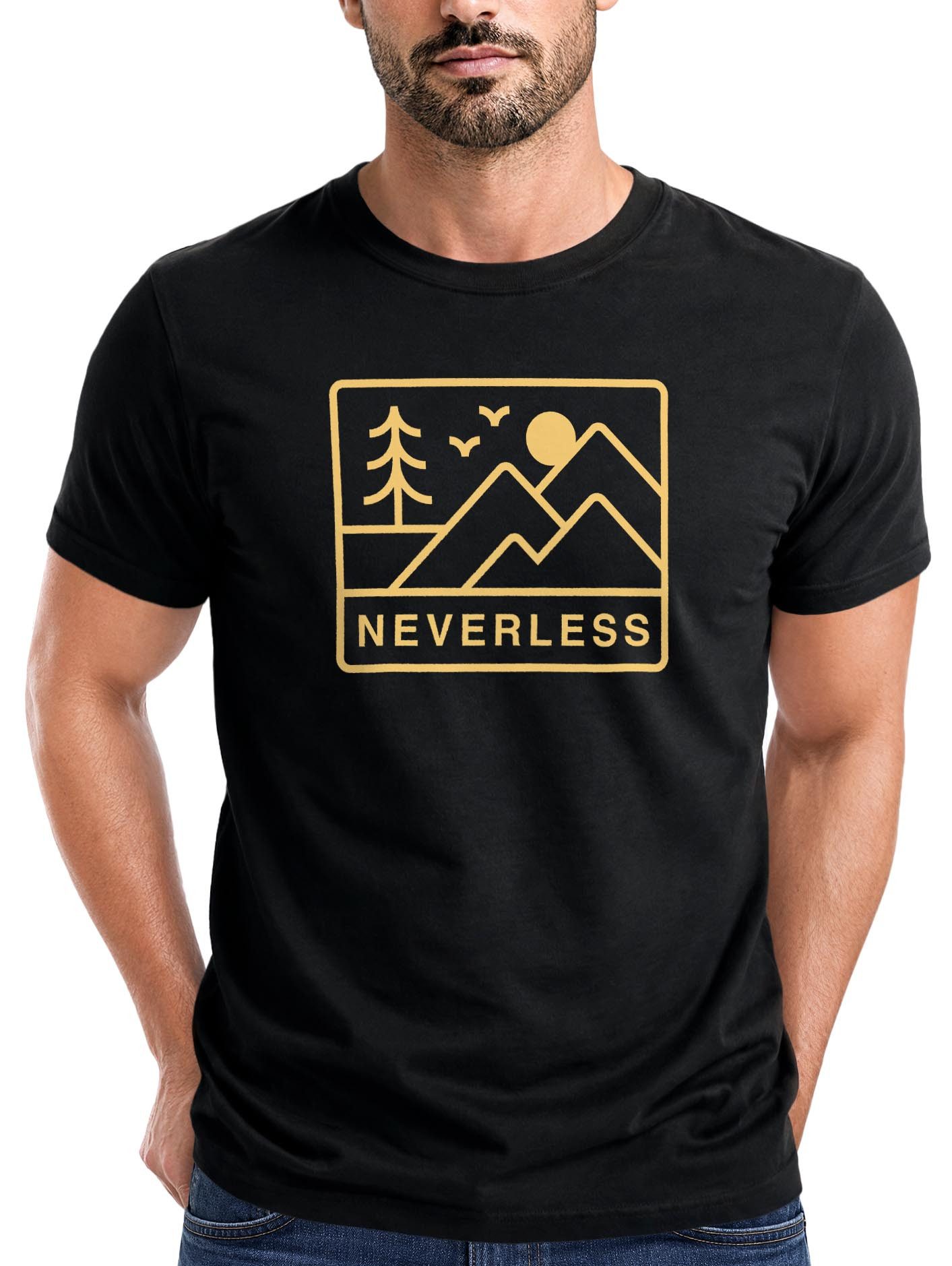 Neverless Print-Shirt Herren T-Shirt Outdoor Grafik Line Art Berge Natur Männer Printshirt mit Print