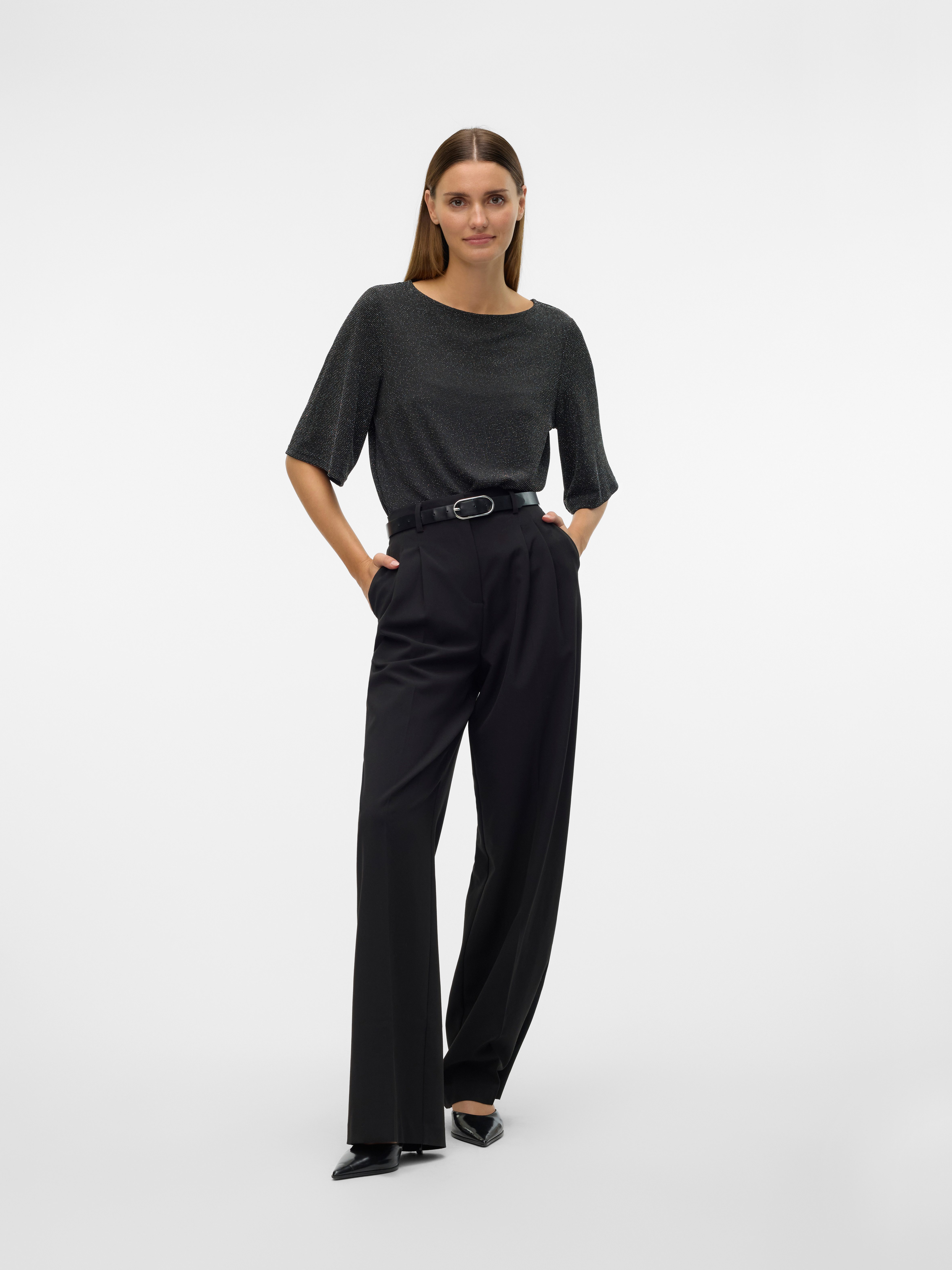 Vero Moda Rundhalsshirt VMKANVA 2/4 GLITTER TOP JRS mit Glitzereffekt