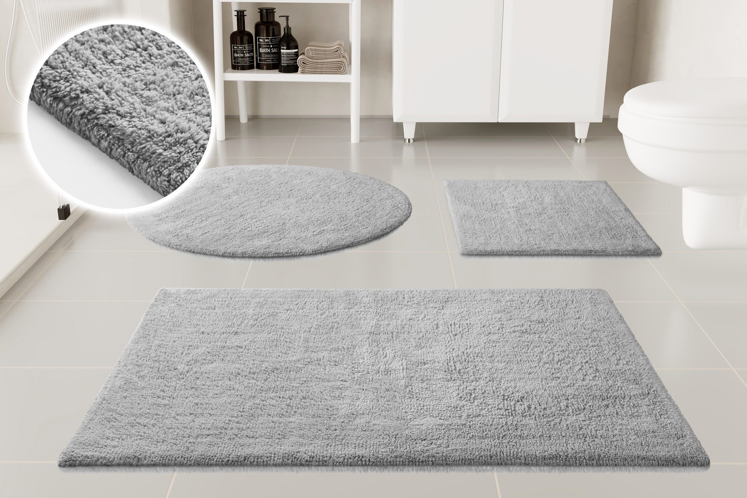 OTTO home Badematte Selenne, uni, viele Farben, Badvorleger, Badezimmer Teppich, Höhe 20 mm, rutschhemmend beschichtet, fußbodenheizungsgeeignet, Baumwolle, rechteckig, Badteppich, getuftet, modern, Uni, antirutsch, flauschig, Baumwolle
