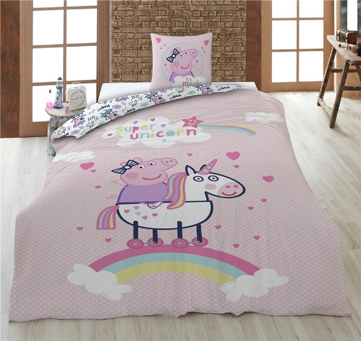 Peppa Pig Bettwäsche - Set – 1x Deckenbezug 140x200 & 1x Kissenbezug 65x65 cm für Kinder, Baumwolle, 2 teilig, perfekt für Kinderzimmer