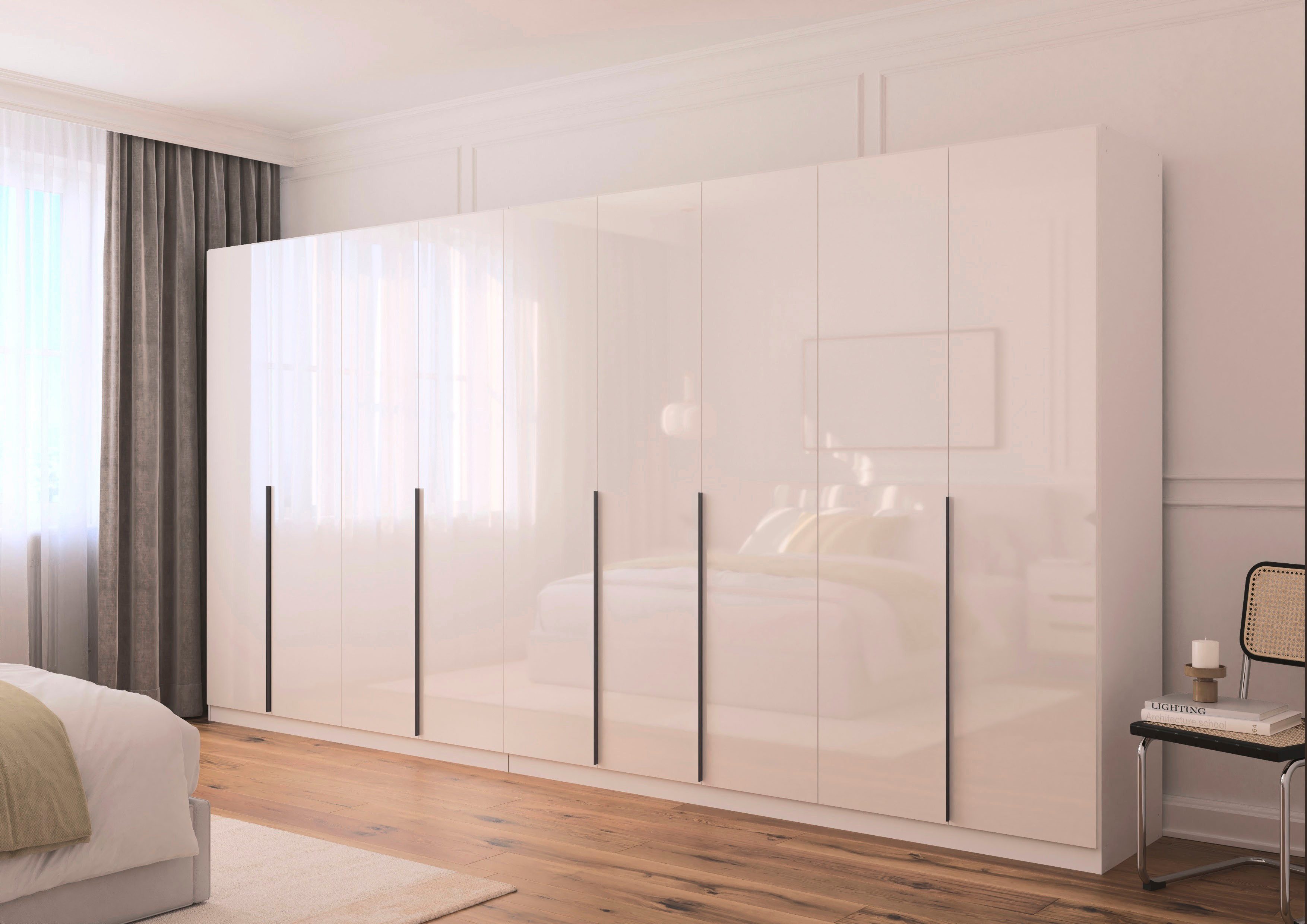 OTTO home Drehtürenschrank Kleiderschrank Schrank Garderobe AGORDO Schlafzimmer (in zwei Griff-Farben, Breiten 91-405 cm, Dekor- oder Hochglanzfront) durchdachte Innenausstattung, in 8 Breiten und 2 Höhen MADE IN GERMANY