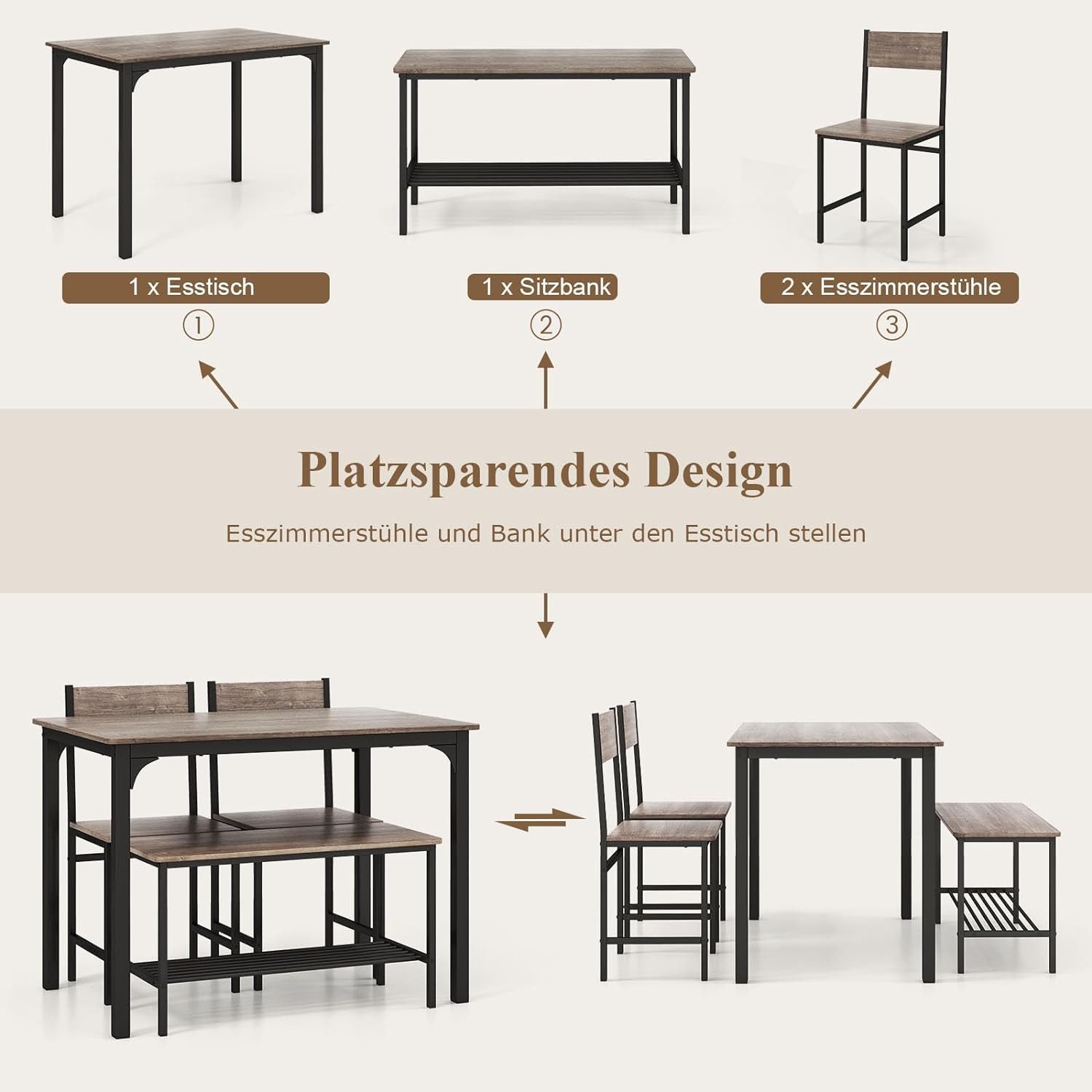 KOMFOTTEU Essgruppe, (Set, 4-tlg), Industriedesign mit Metallgestell günstig online kaufen