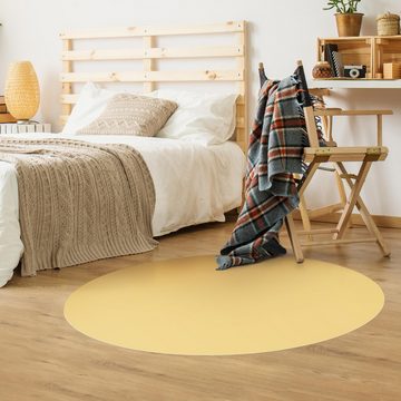 Teppich Vinyl Wohnzimmer Schlafzimmer Flur Küche Einfarbig modern, Bilderdepot24, rund - gelb glatt, nass wischbar (Küche, Tierhaare) - Saugroboter & Bodenheizung geeignet