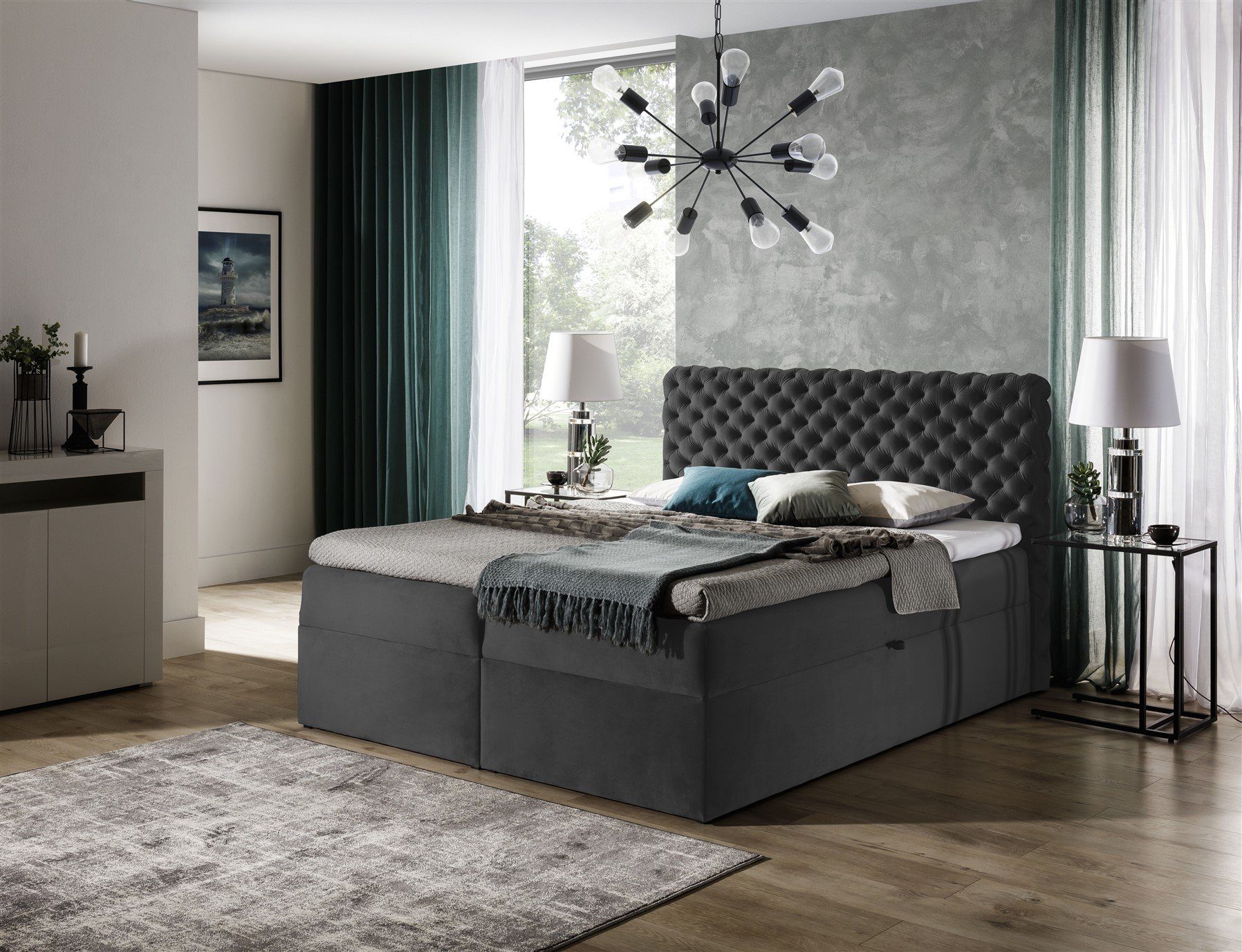 Boxbett Schlafzimmerbett WILLIAM in Stoff Anthrazit
