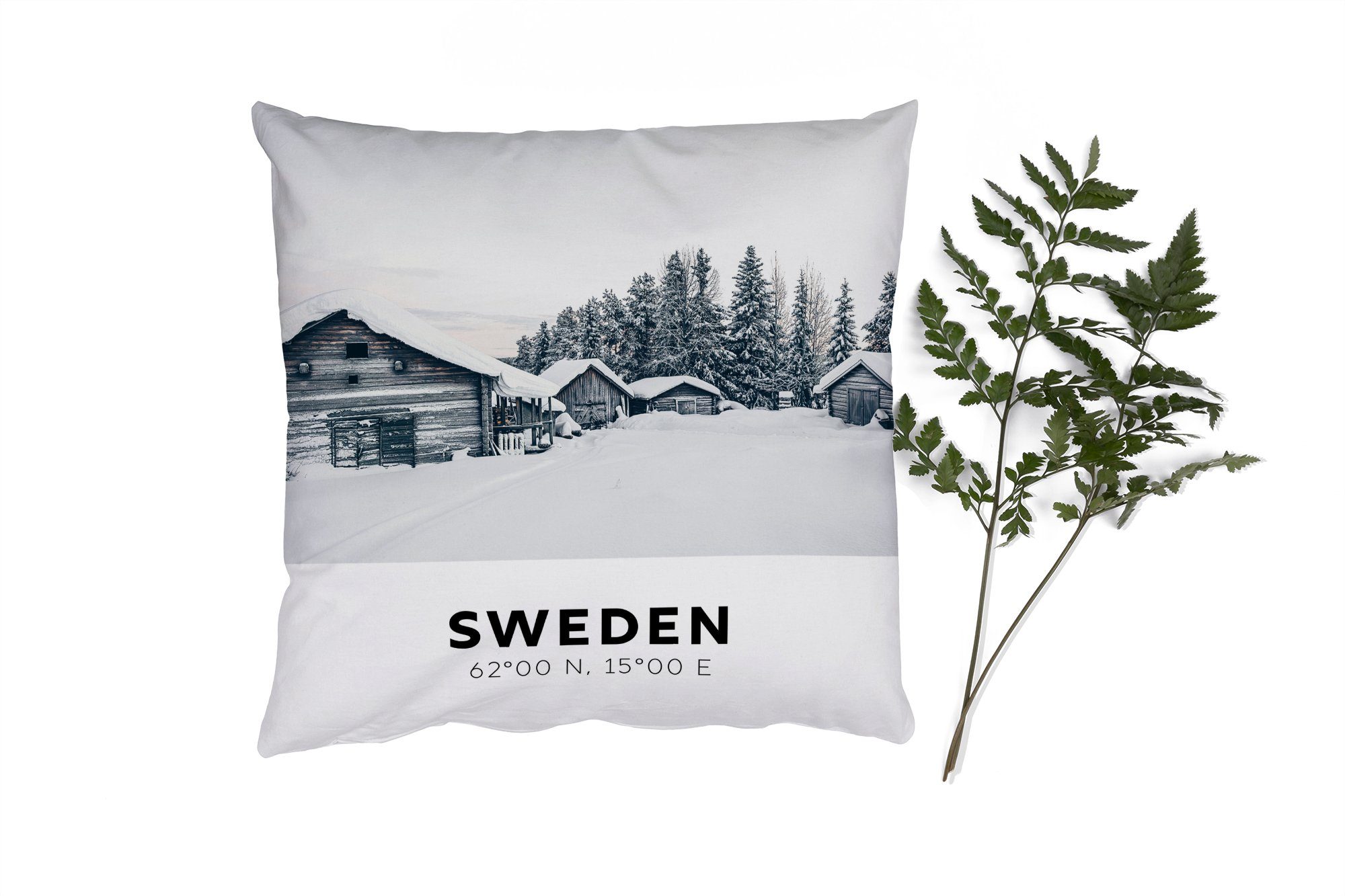 MuchoWow Dekokissen Schweden - Skandinavien - Schnee - Winter, Zierkissen mit Füllung für Wohzimmer, Schlafzimmer, Deko, Sofakissen