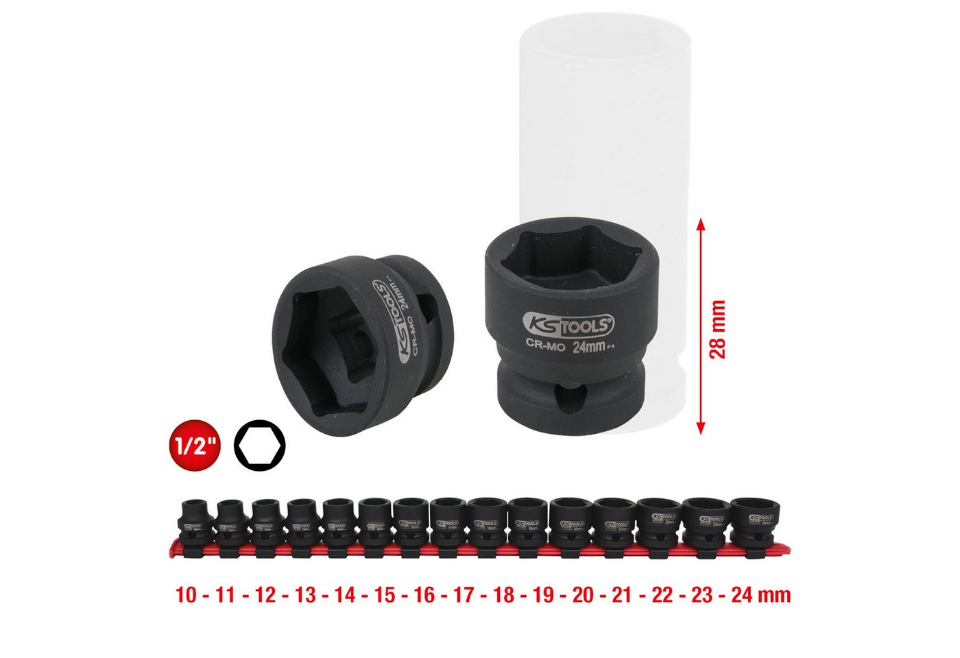 Thumbnail - KS Tools Bit- und Steckschlüsselset KS TOOLS 1/2" Sechskant-Kraft-Stecknuss-Satz extra kurz 15tl...