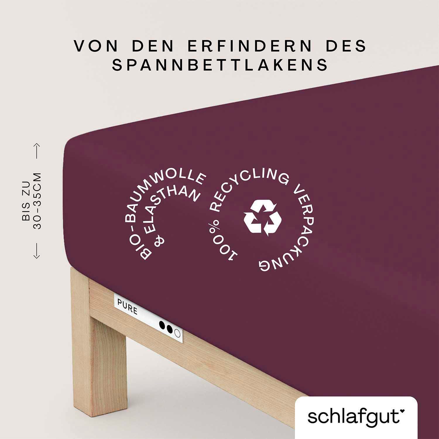 Schlafgut Spannbettlaken PURE Bio-Baumwolle mit Elasthan, 170 g/m², Bettlaken, Spannbetttuch, Jersey, Gummizug: rundum, (1 Stück), PREMIUM Laken für Matratzen bis 30cm Höhe, dehnbar blickdicht, straff