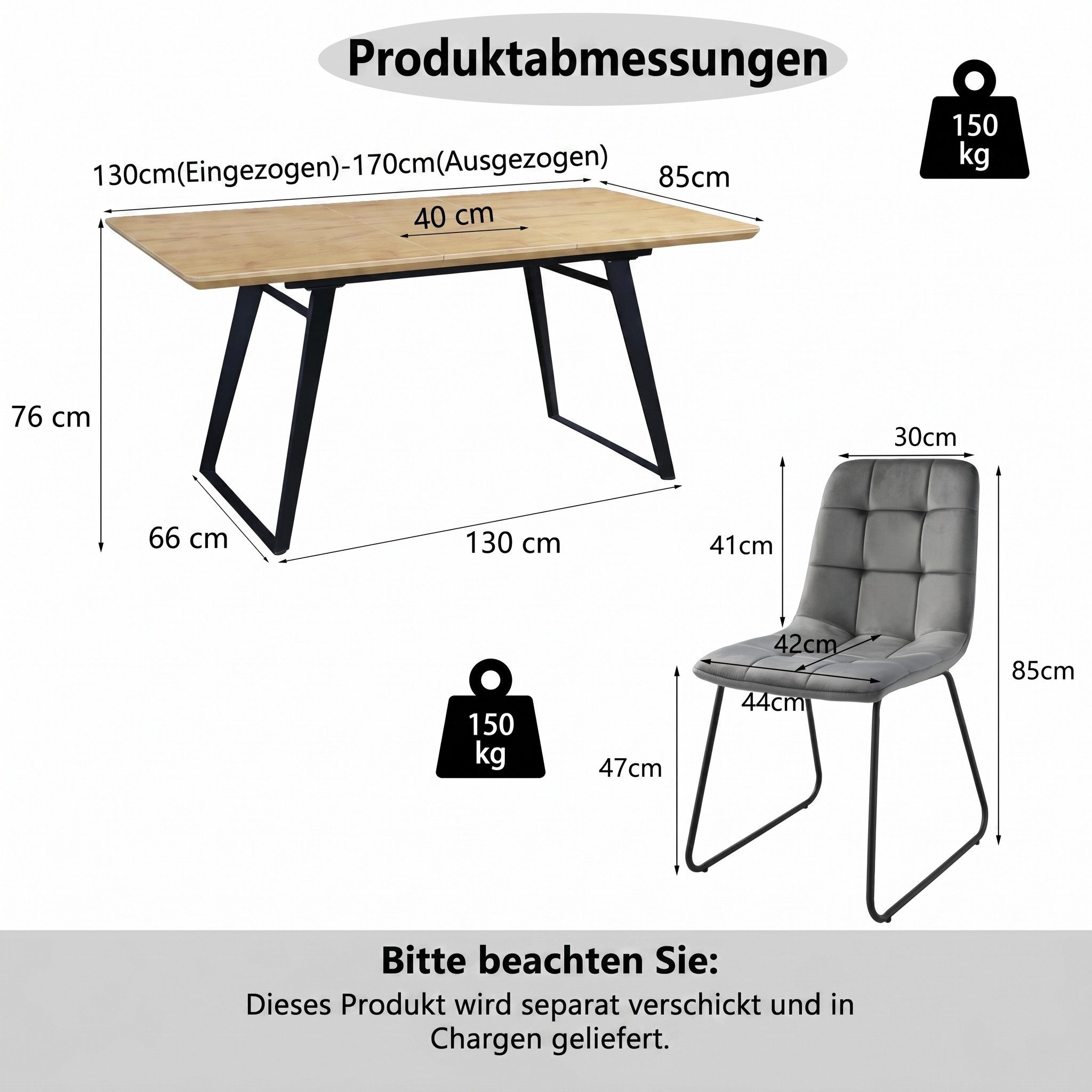 Jiexi Essgruppe Essgruppe ausziehbar MDF Eiche-Optik Tisch mit Samt Stühlen – Bild 3 von 5
