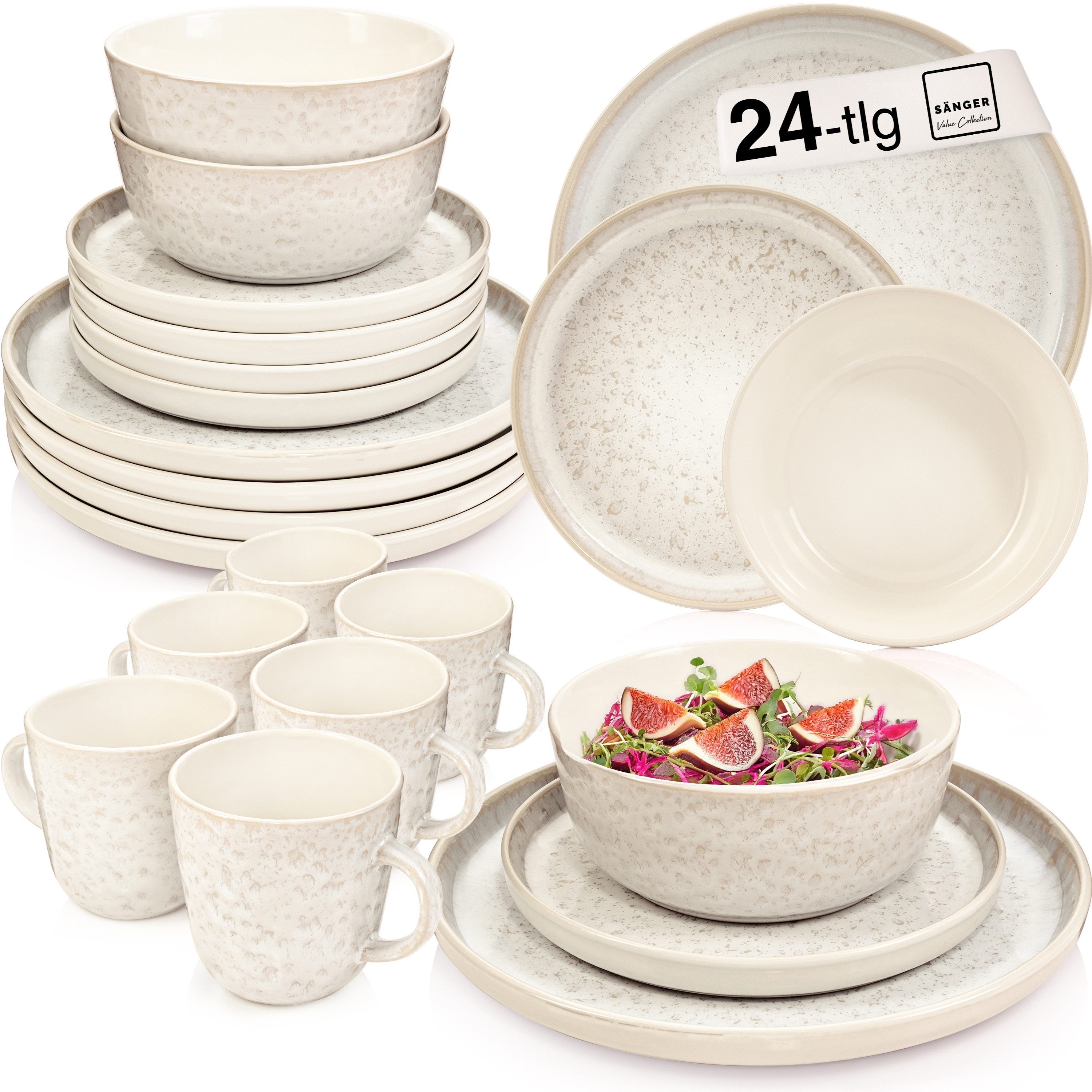 SÄNGER Tafelservice Key West, Creme mit sandiger Maserung (24-tlg), 6 Personen, Steingut, Kombiservice, VALUE COLLECTION
