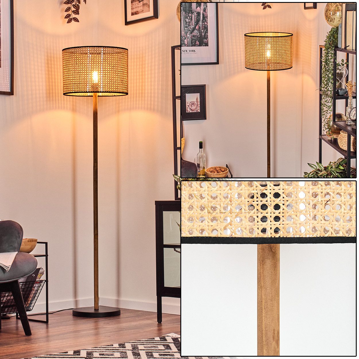 Stehlampe Stehlampe im skandinavischen Design aus Rattan/Wienergeflecht
