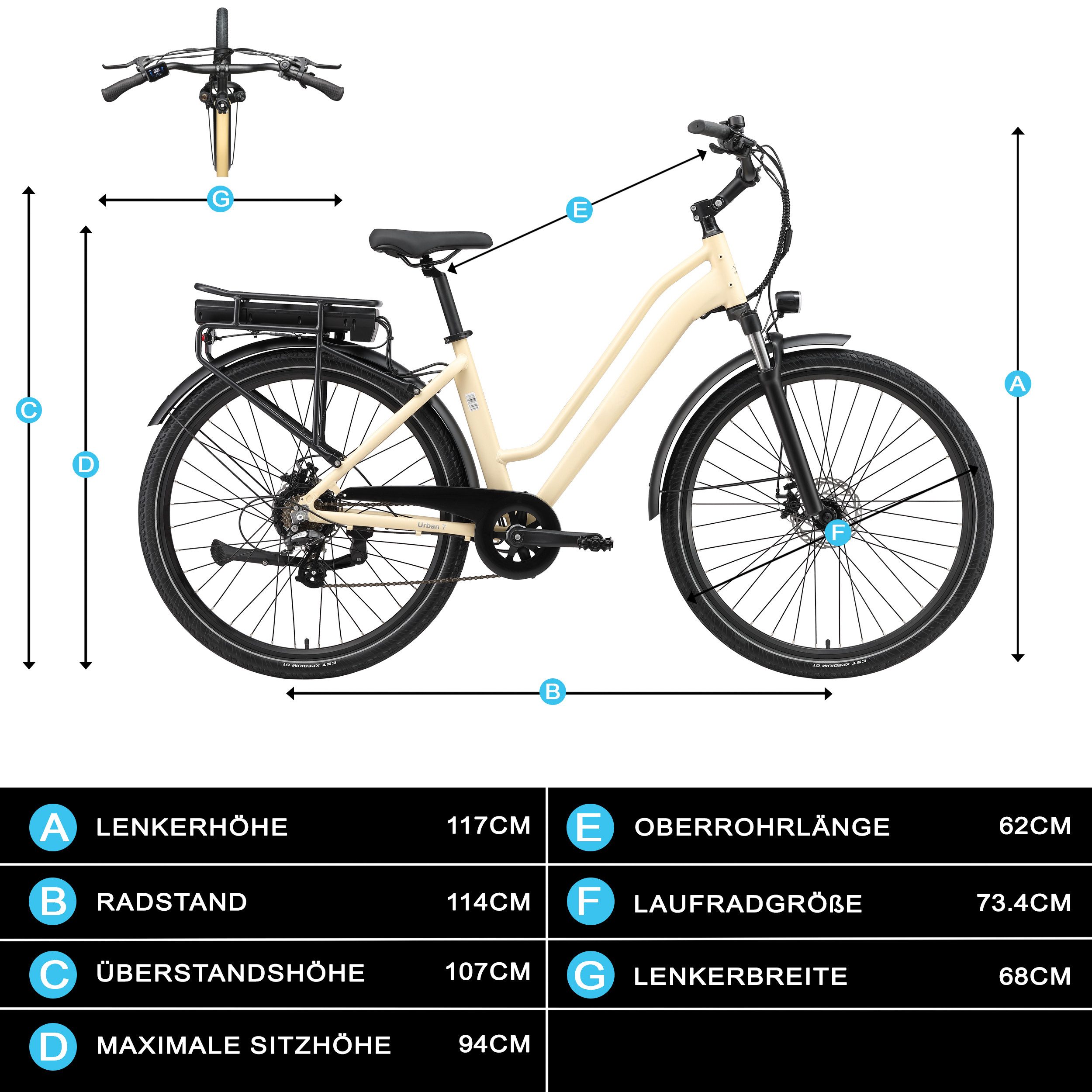 Vankel E-Bike Urban-7 E-Fahrrad Damen u. Herren 460WH Pedelec, 36V 70 km Reichweite, Kettenschaltung, Heckmotor, 460,8 Wh, Shimano,Scheibenbremsen, Kettenschaltung, E-bikes