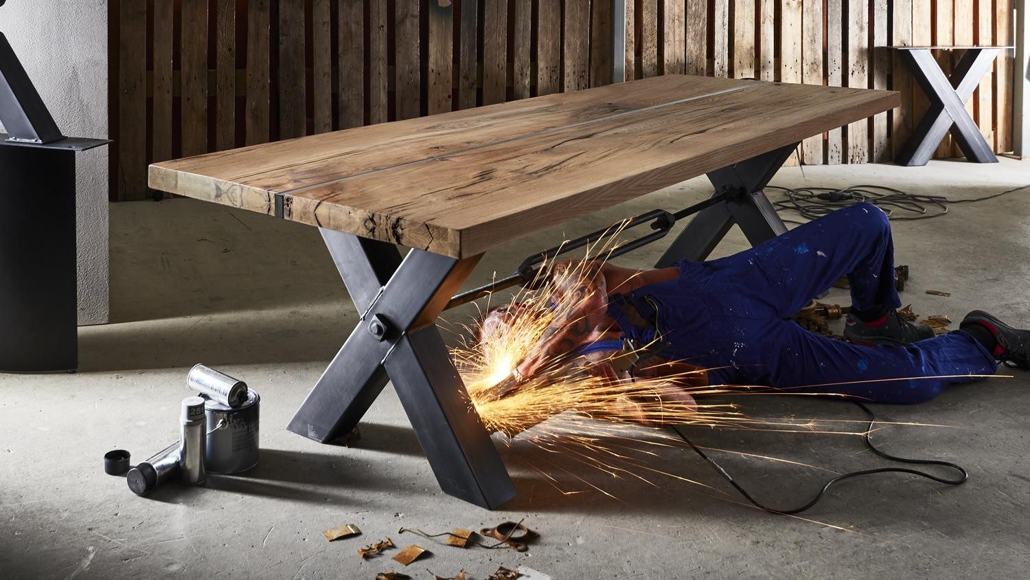 Bodahl Esstisch Esstisch Kansas Rustic Oak Massivholz 240x100 Industrial