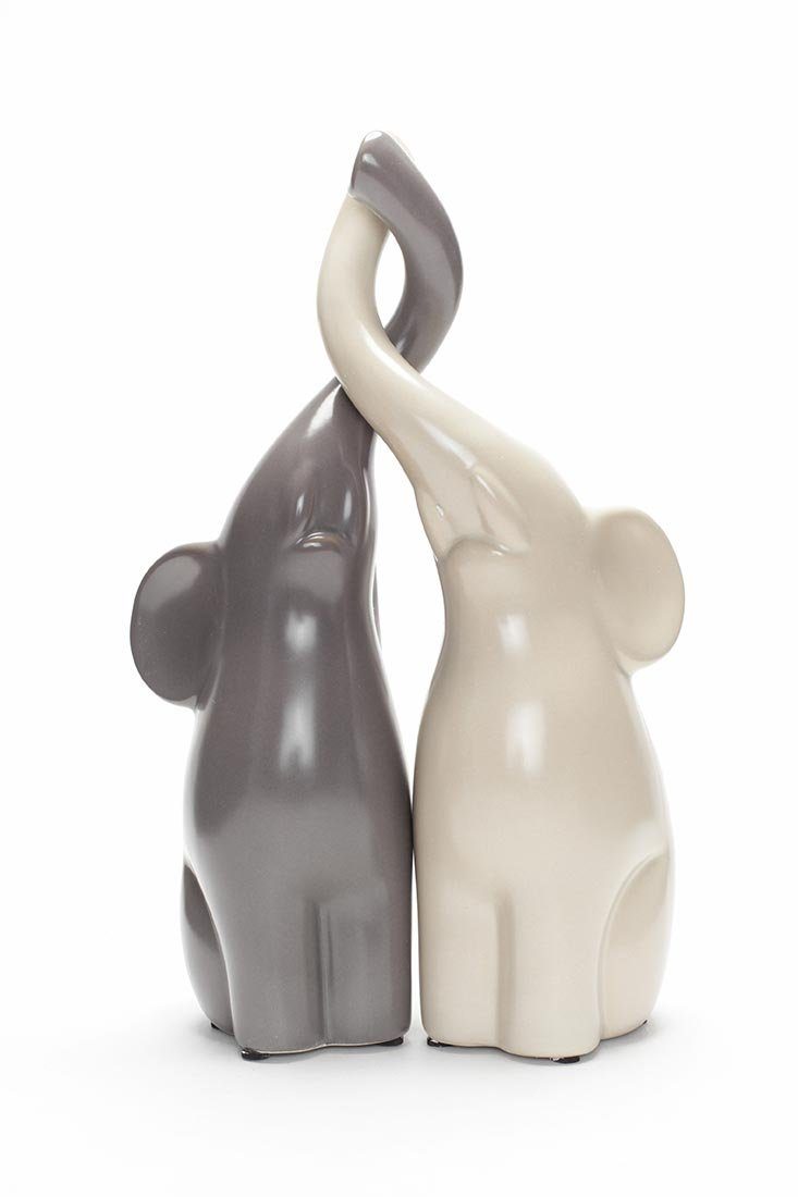 Deko Grau Dekoobjekt, Figuren Beige 8x8x25,5cm Set 2er Porzellan Levandeo® Elefanten