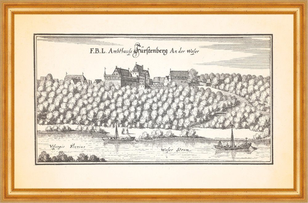 Kunstdruck F.B.L. Ambthauß Fürstenberg Weser Schloss Kupferstich Merian 0373 Gera