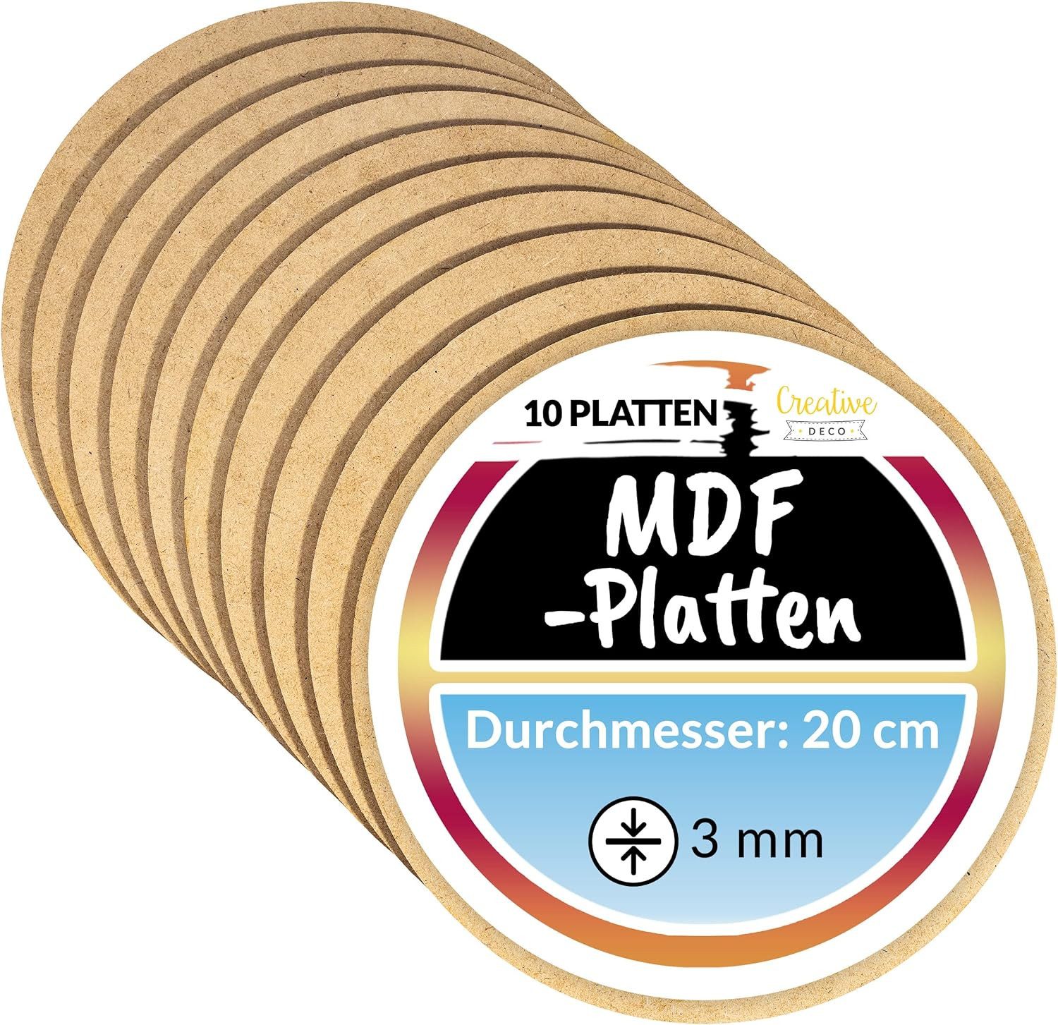 Creative Deco Bastelnaturmaterial 10x Runde MDF Platten 3 mm Dünne Holz Platten, Perfekt für Laser, CNC Router, Modellierung, Laubsäge