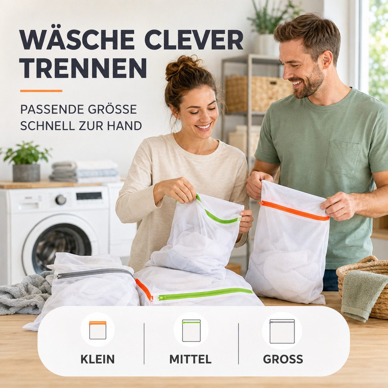 Everhomely® Wäschenetz 10x 3 Größen + Reißverschluss Wäschekorb Wäscheständer Wäschesammler,(10er Set, 10-St), 3 Verschiedene Größen