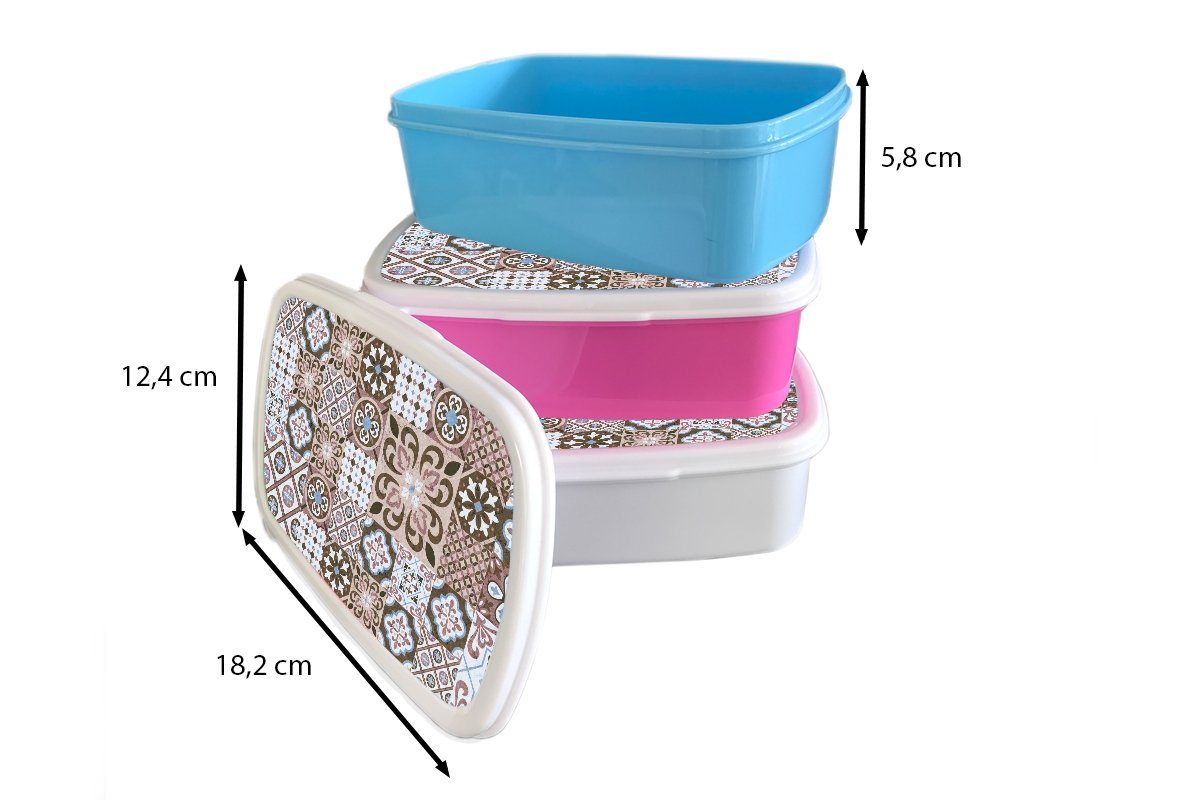 MuchoWow Lunchbox Muster - für Brotdose (2-tlg), rosa Erwachsene, - Kunststoff Mädchen, Snackbox, Kunststoff, Blumen Formen, Kinder, - - Brotbox Braun Vintage