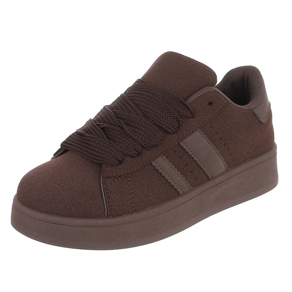 Ital-Design Damen Stiefel hoch mit Riemen, flacher Absatz Sneaker (92078897) Keilabsatz/Wedge Sneakers Low in Dunkelbraun