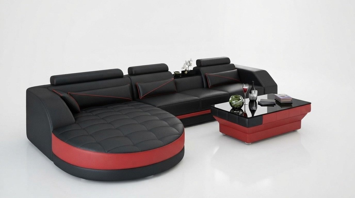 Xlmoebel Ecksofa Elegantes L-förmiges Sofa mit Leder-Polsterung und hohem Sitzkomfort, Ecksofa, Hergestellt in Europa
