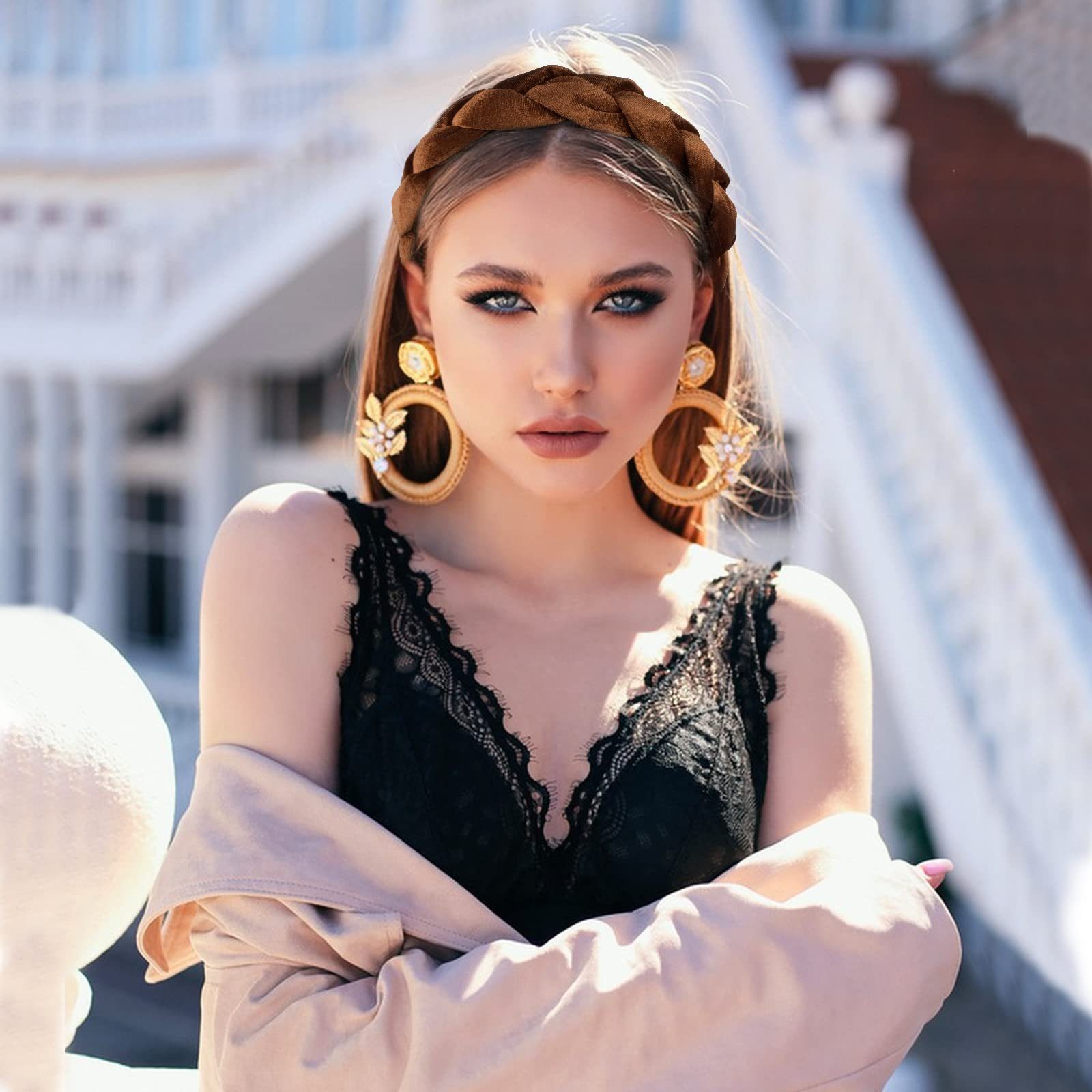 Coonoor Haargummi Samt Haarreif Geflochten Stirnband Vintage Breit Haarband günstig online kaufen