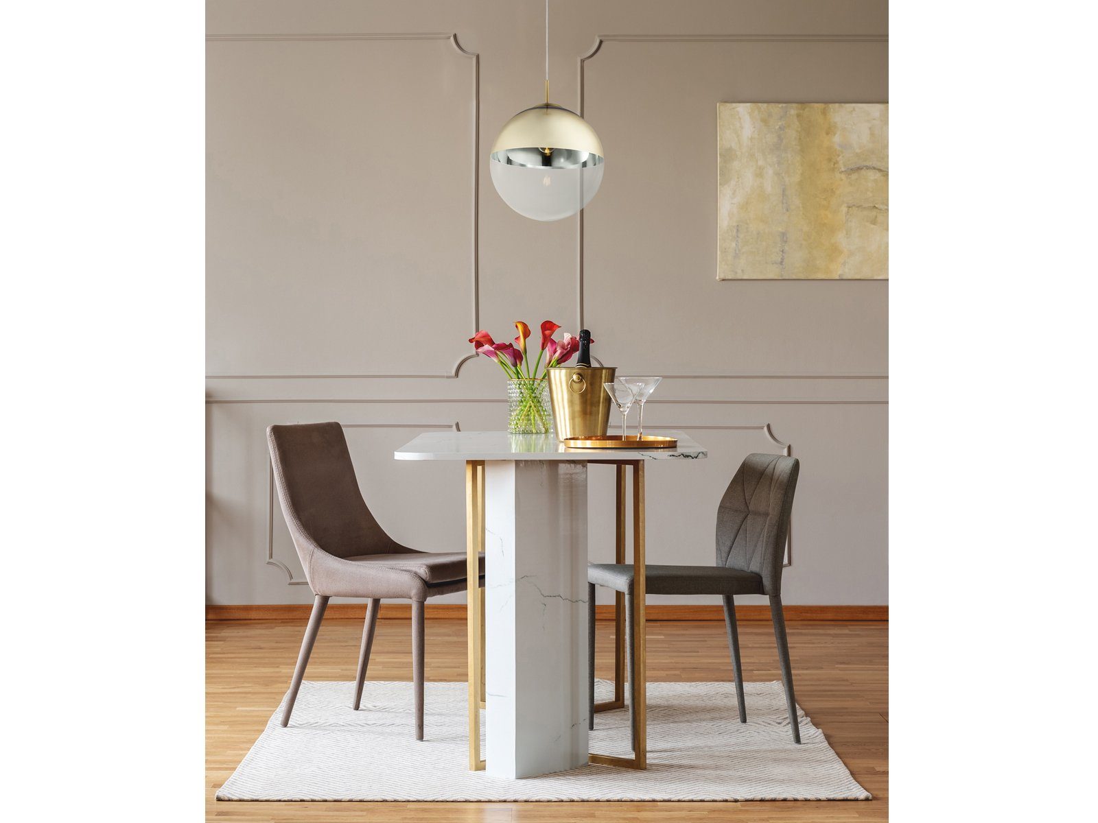 GLOBO LIGHTING LED Pendelleuchte, LED wechselbar, warmweiß, ausgefallene Glas-kugel für übern Esstisch & Treppenhaus Gold-en Ø33cm