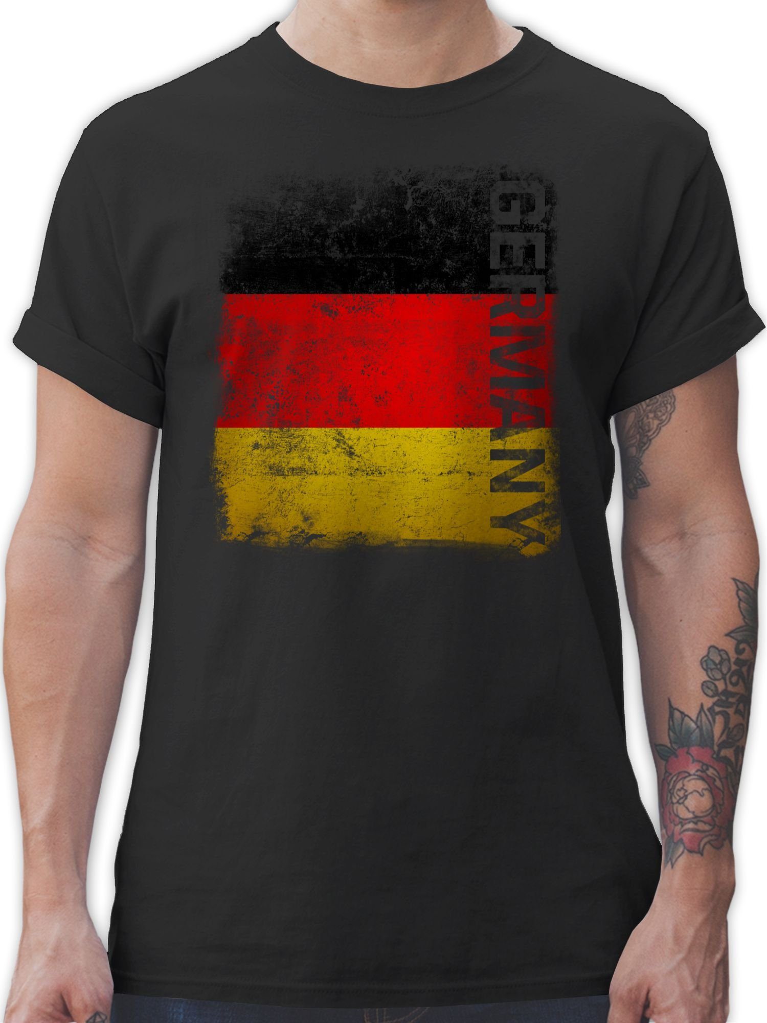 Shirtracer T-Shirt Germany Vintage Flagge Fussball EM 2024 1 Schwarz