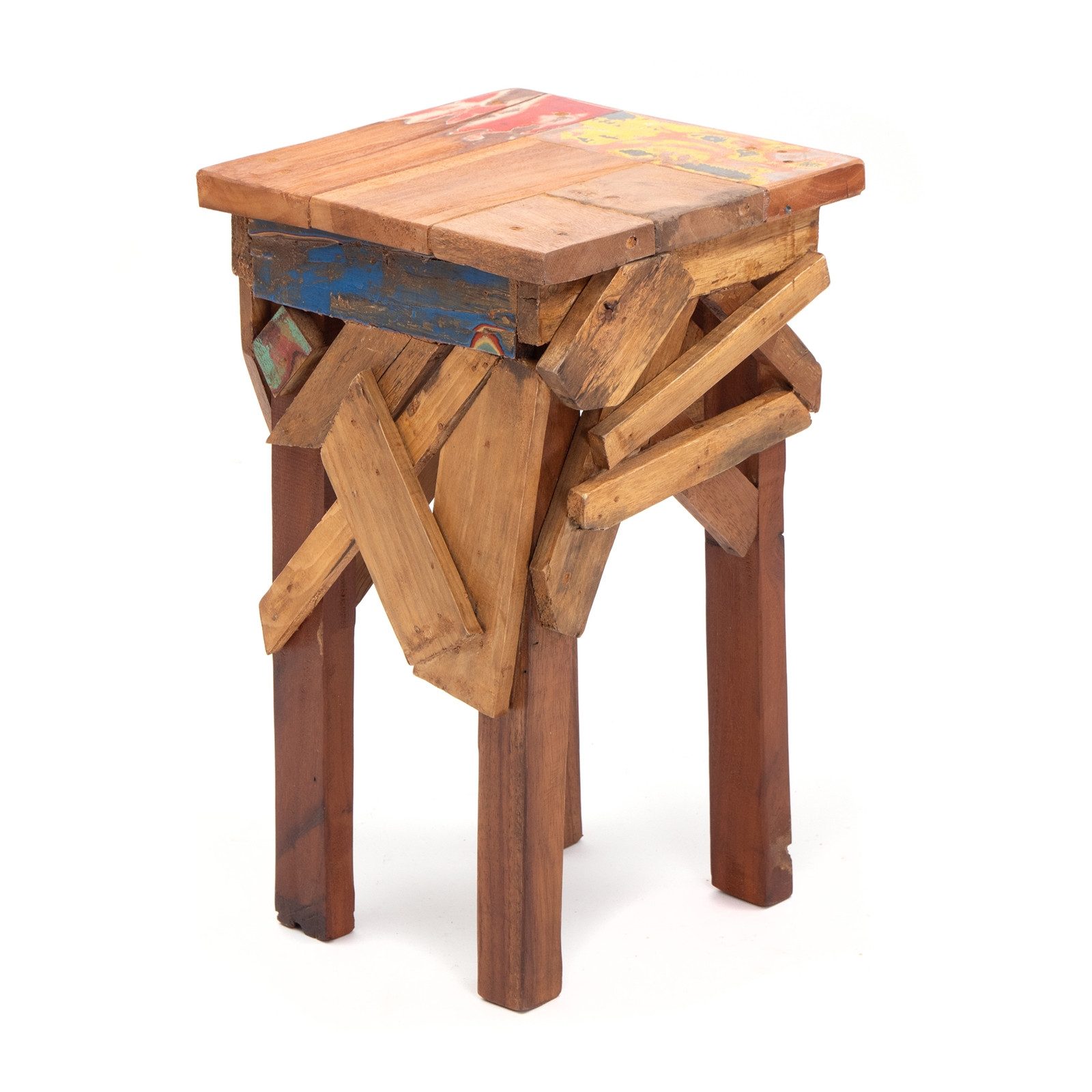 CREEDWOOD Hocker BUNTER HOCKER "PATCHY", Recyclingholz, 52cm, Natur Blumen Hocker