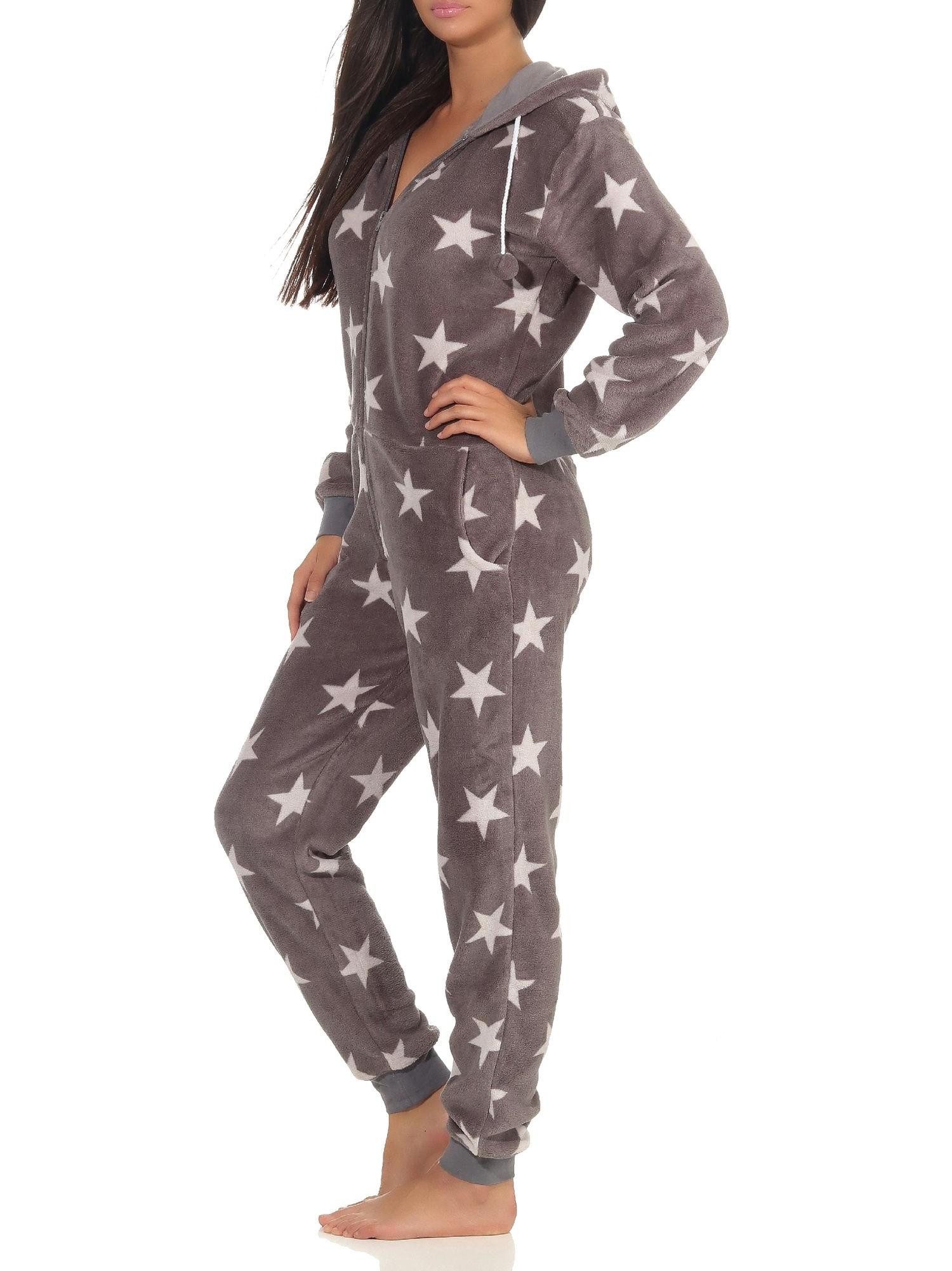 Normann Pyjama Damen Schlafanzug Einteiler Jumpsuit Overall Sterneoptik – Bild 2 von 3