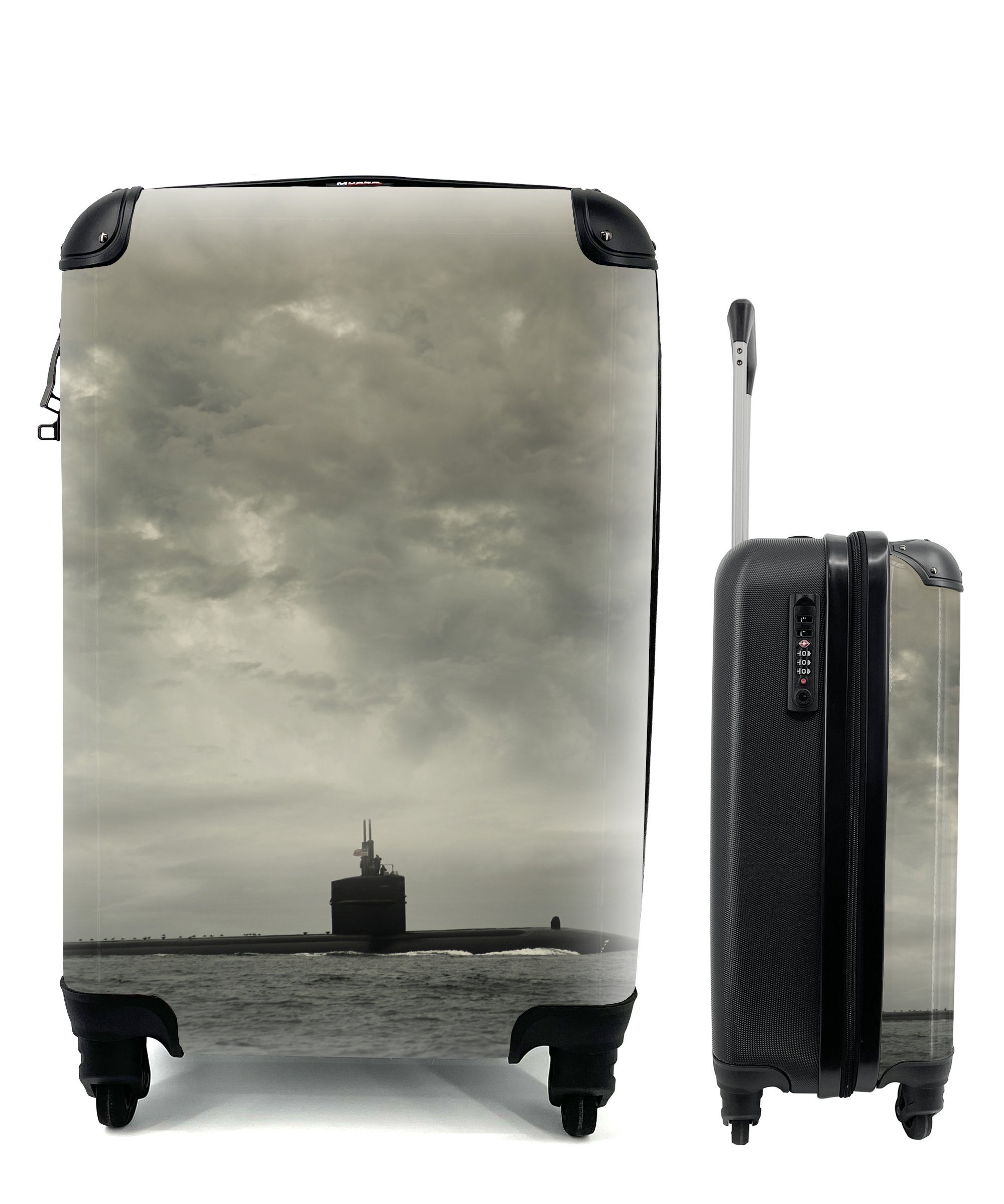 MuchoWow Handgepäckkoffer Ein U-Boot taucht im Pazifischen Ozean auf, 4 Rollen, Reisetasche mit rollen, Handgepäck für Ferien, Trolley, Reisekoffer