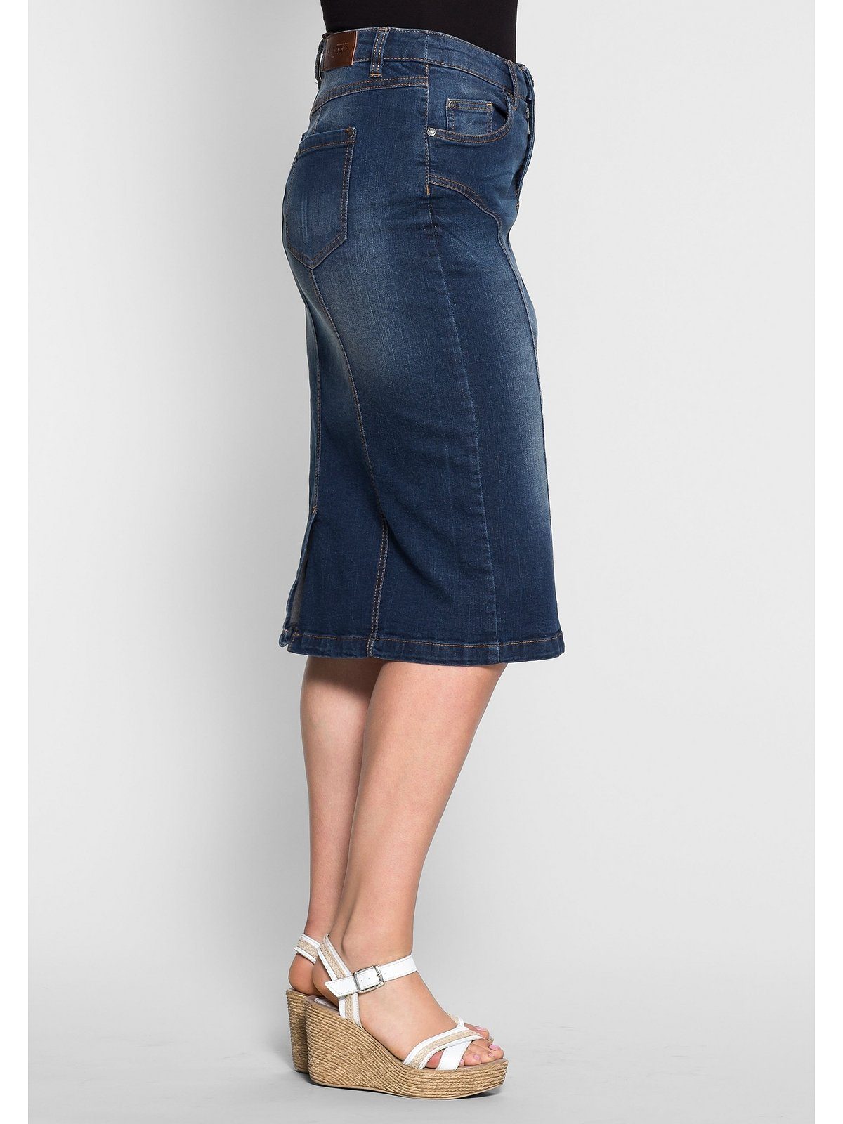 Sheego Jeansrock Große Größen Used Effekte, jedes Teil ein Unikat