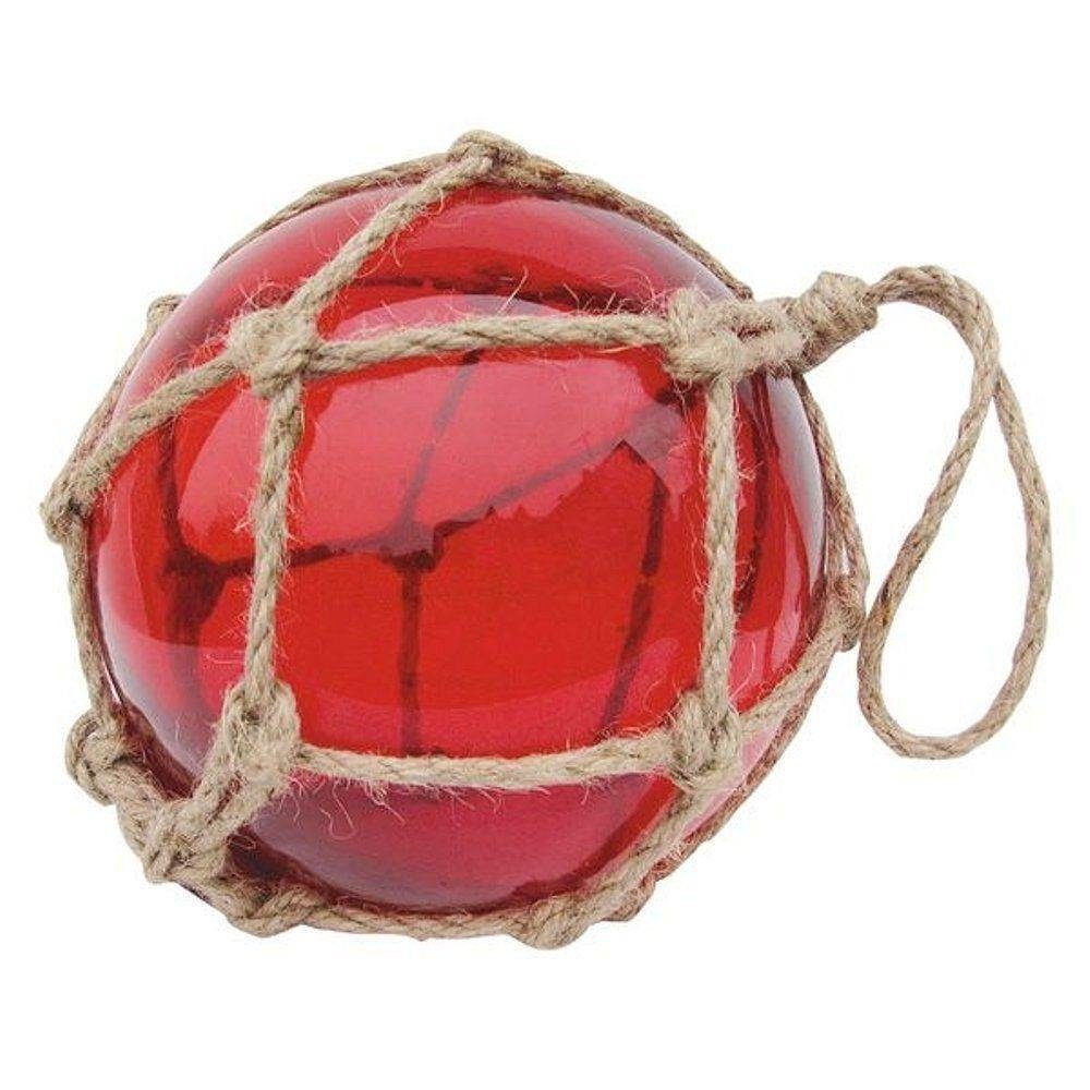Linoows Dekoobjekt Fischernetz Kugel, Fischerkugel aus Glas im Netz Rot 17,5 cm, im Jutenetz eingewoben
