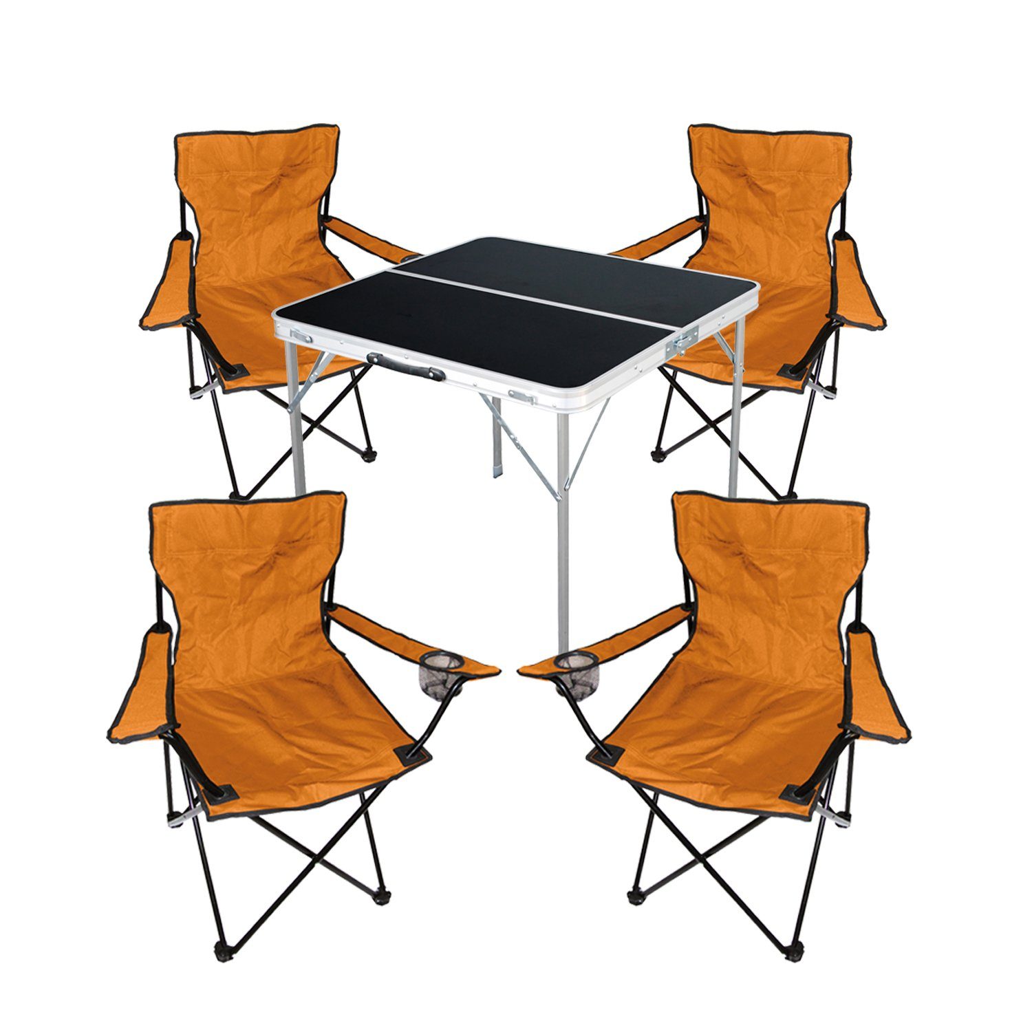 Mojawo Essgruppe Tisch mit Campingstühle 5-teiliges Set + Campingmöbel Tasche 4 orange
