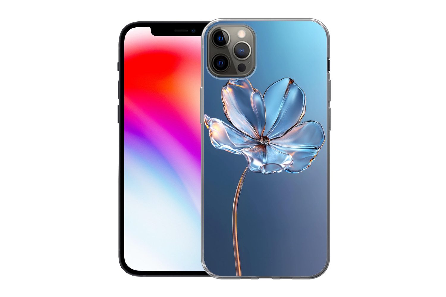 MuchoWow Handyhülle für Apple iPhone 13 Pro Max Blau - Blume - Gläser - Verziert, Smartphone-Bumper, Print, Handy Schutzhülle Dünn