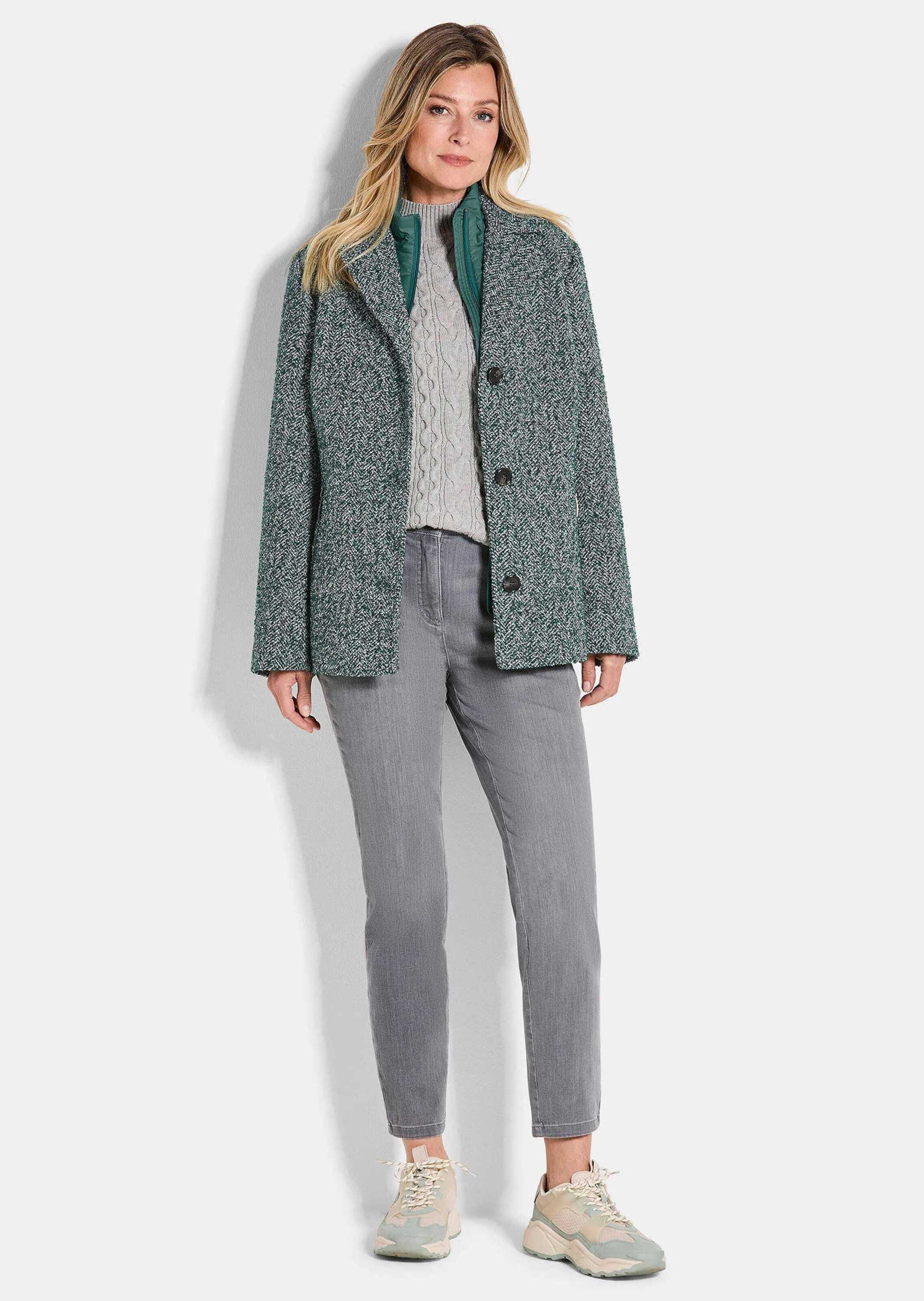 GOLDNER Outdoorjacke Moderne Wolljacke mit Steppeinsatz Wintermantel mit Fischgratmuster, Reverskragen und Langarm