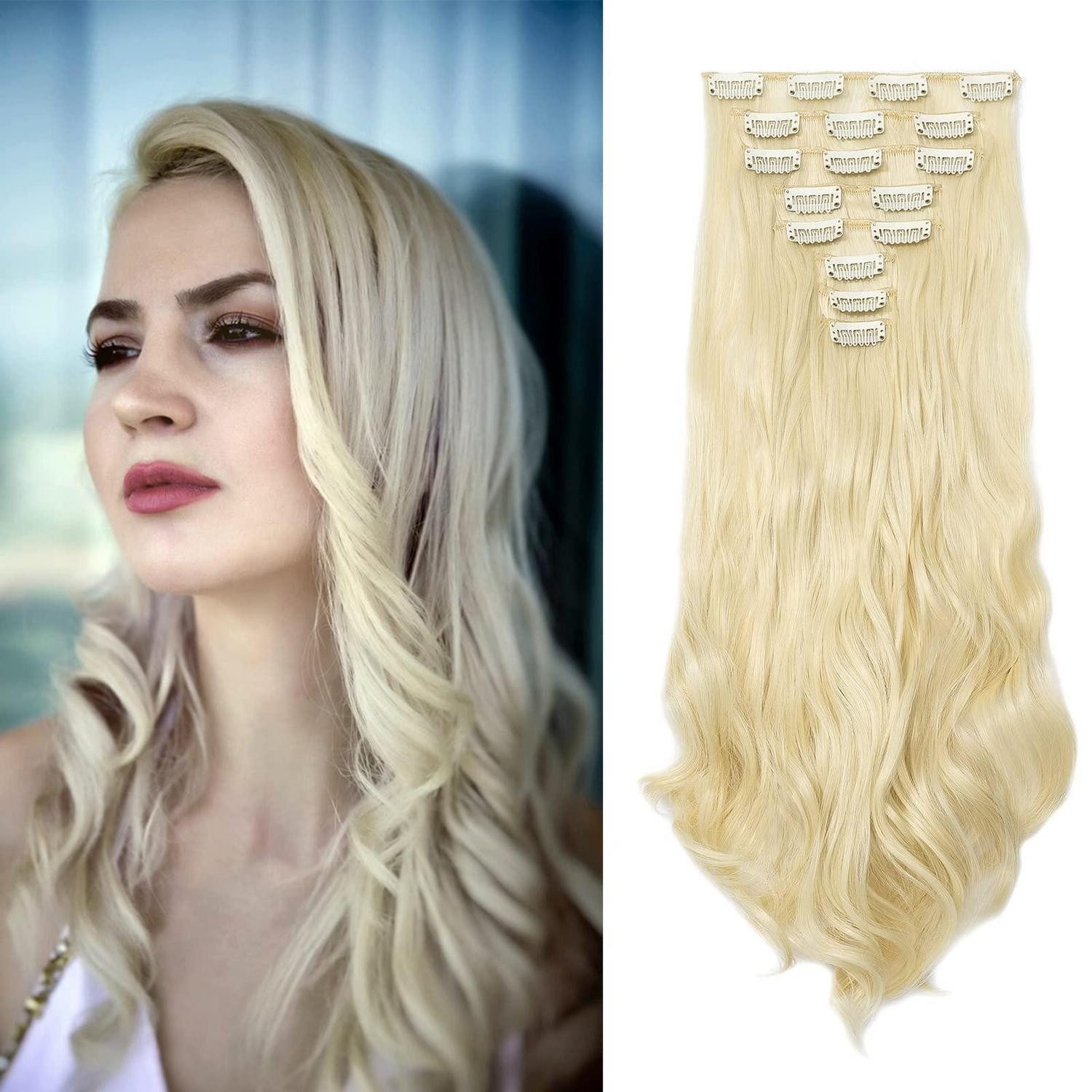 LuxusKollektion Kunsthaar-Extension Clip in Extensions Haarverlängerung Haarverdichtung 45 cm Bleichblond
